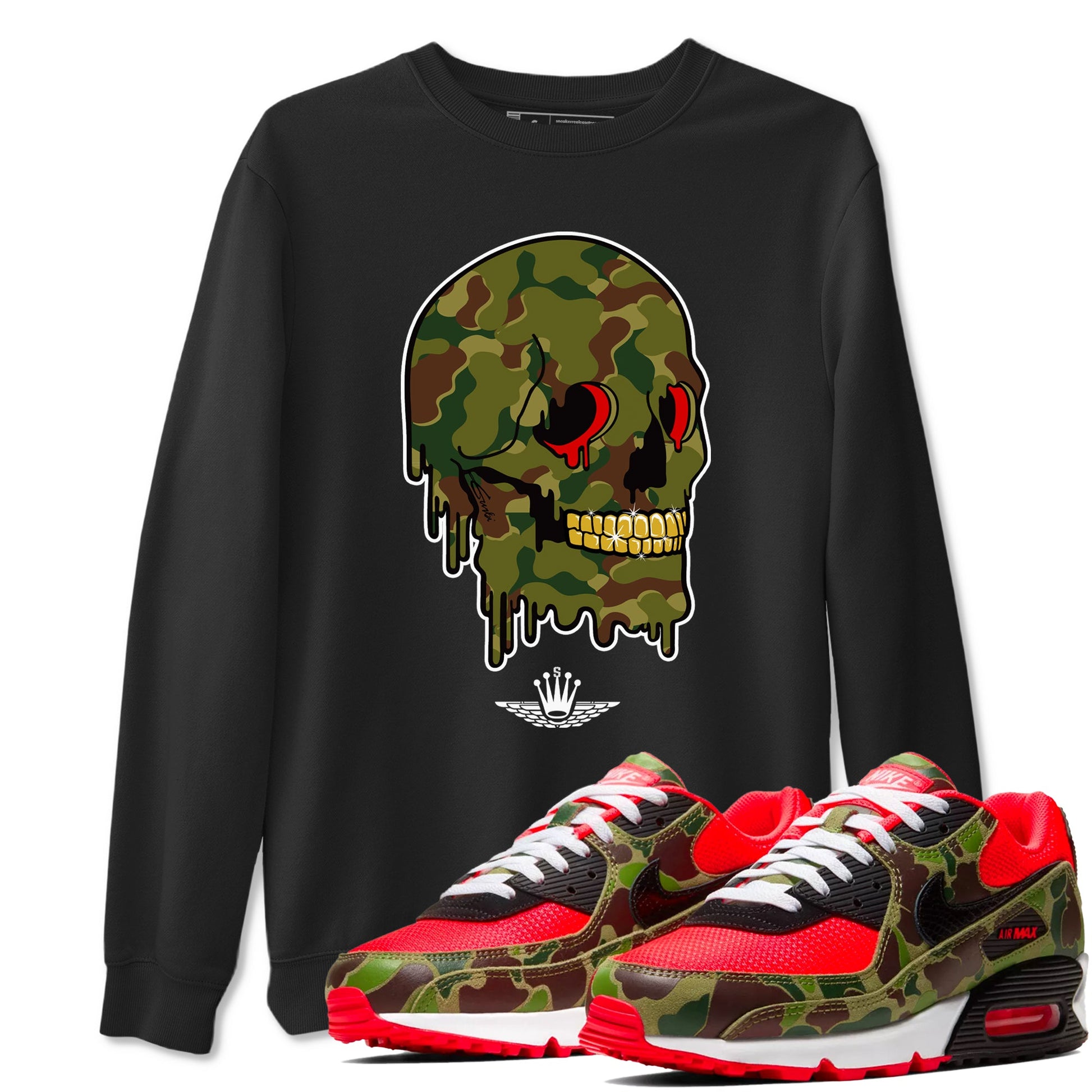 Air Max 90 Duck Camo shirts to match jordans Dripping Camo Skull sneaker match tees Air Max 90 Reverse Duck Camo match shoes to clothes SNRT Sneaker Tees unisex cotton Black 1 shirts