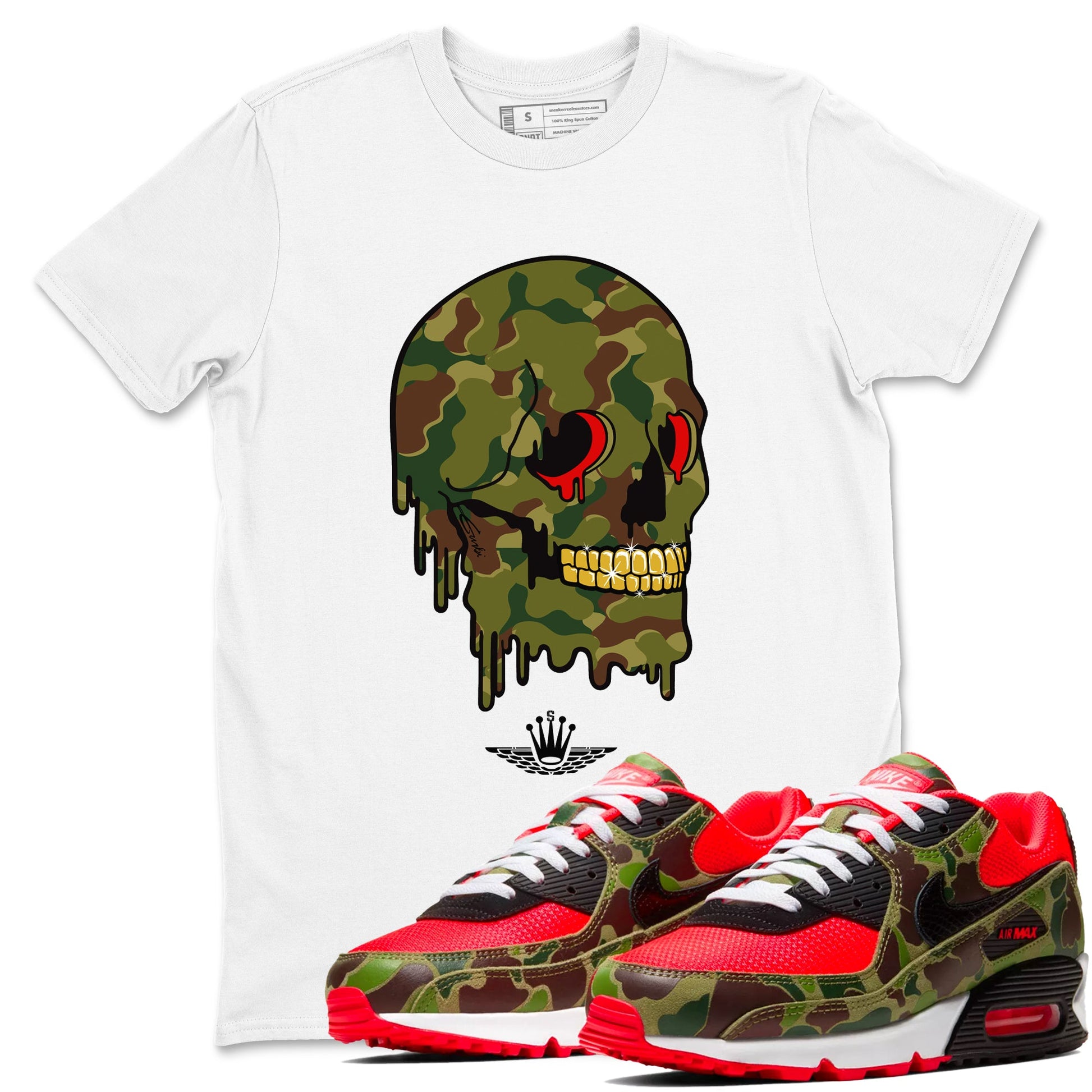 Air Max 90 Duck Camo shirts to match jordans Dripping Camo Skull sneaker match tees Air Max 90 Reverse Duck Camo match shoes to clothes SNRT Sneaker Tees unisex cotton White 1 shirts