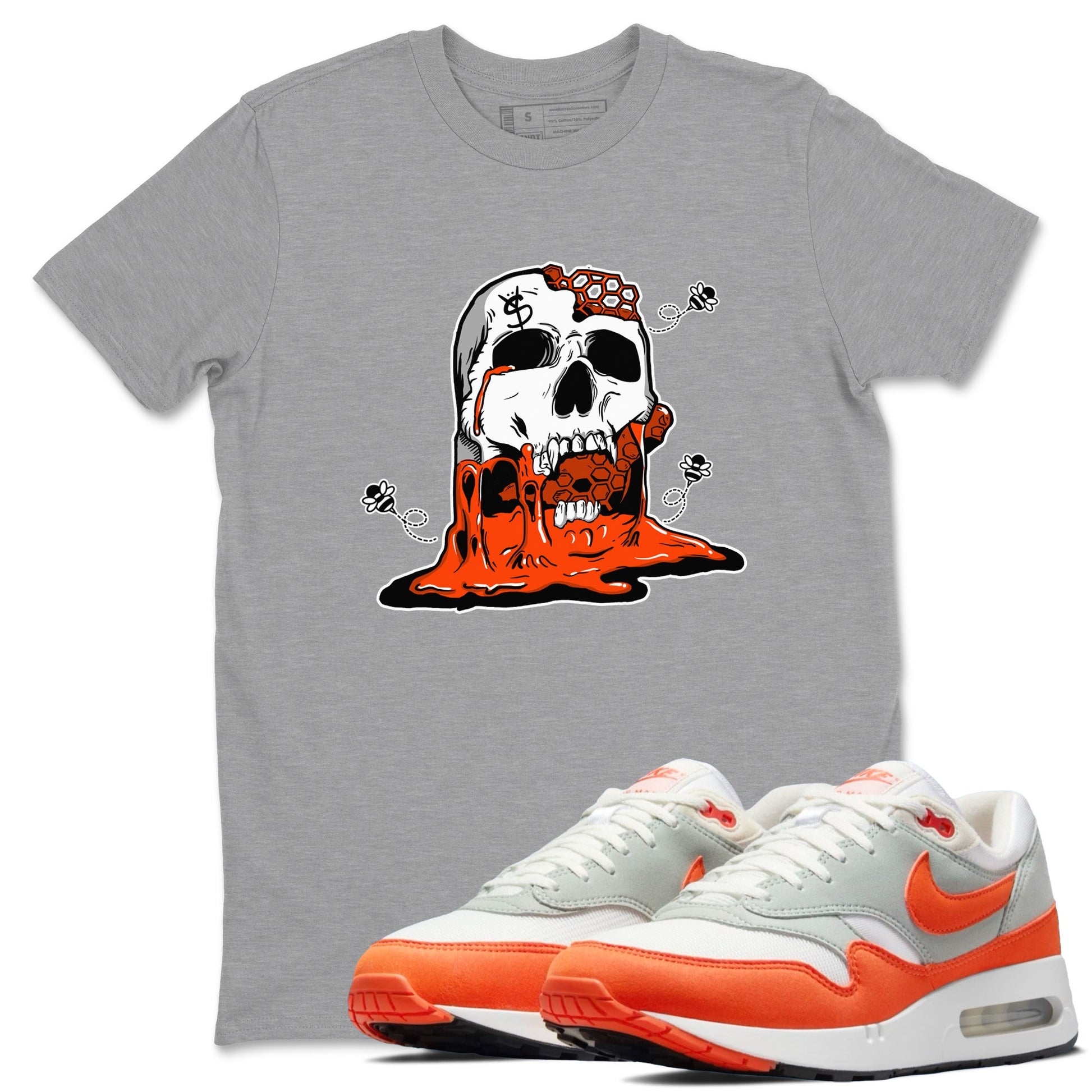 Air Max 1 OG '86 'Summit White and Cosmic Clay shirts to match jordans Dripping Honey Skullhead sneaker match tees Air Max 1 Cosmic Clay match shoes to clothes SNRT Sneaker Tees unisex cotton Heather Grey 1 shirts