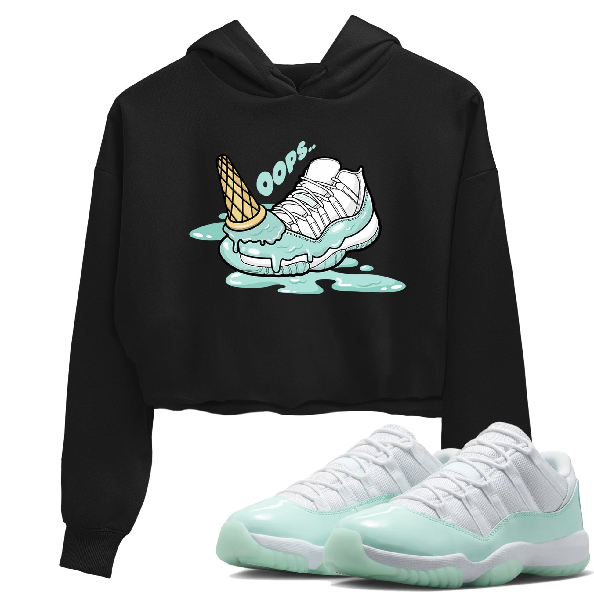 Dropped Ice Cream womens crop tee made to vibe with the Air Jordan 11 Igloo sneakers — the perfect match in Black 1.