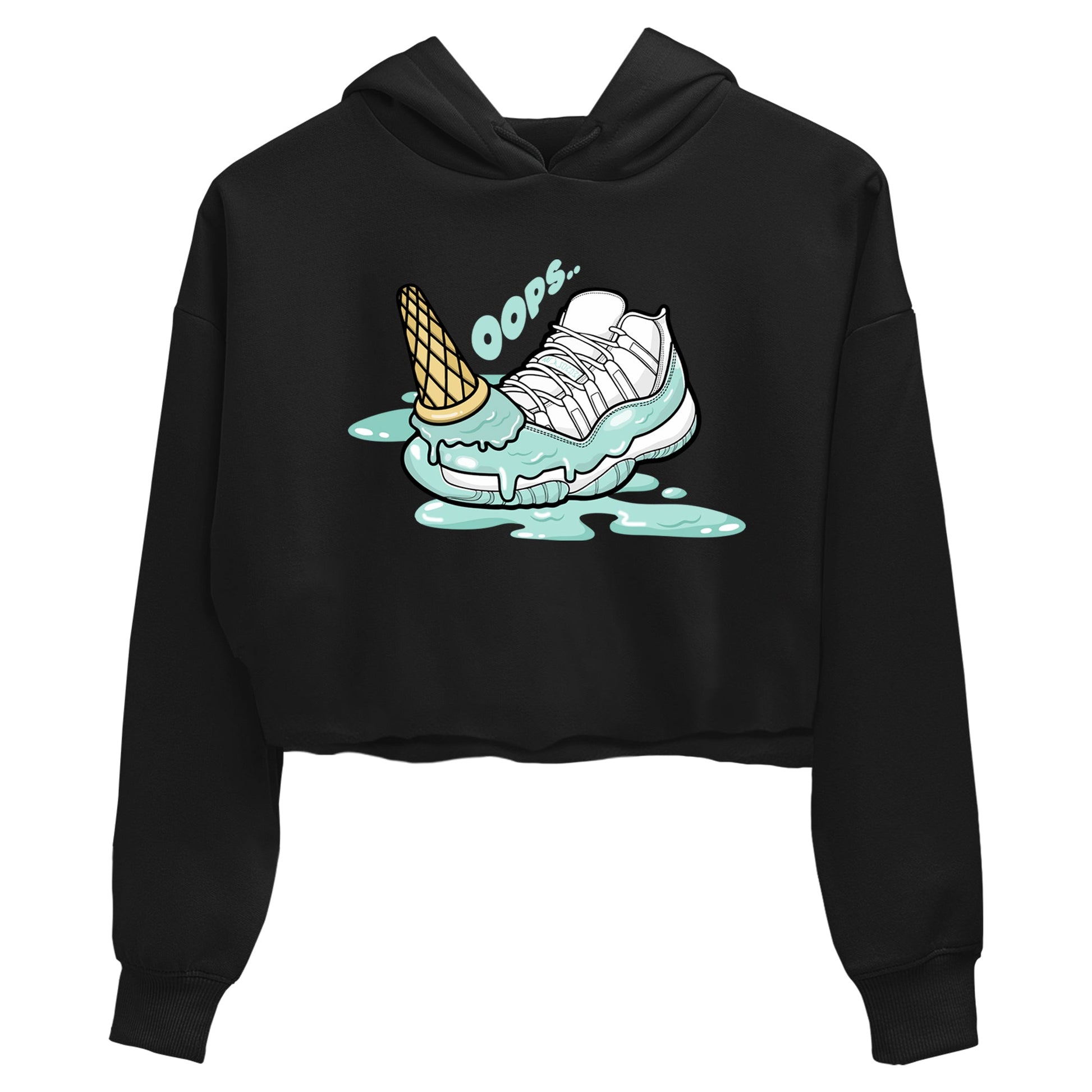 Dropped Ice Cream womens crop tee made to vibe with the Air Jordan 11 Igloo sneakers — the perfect match in Black 2.
