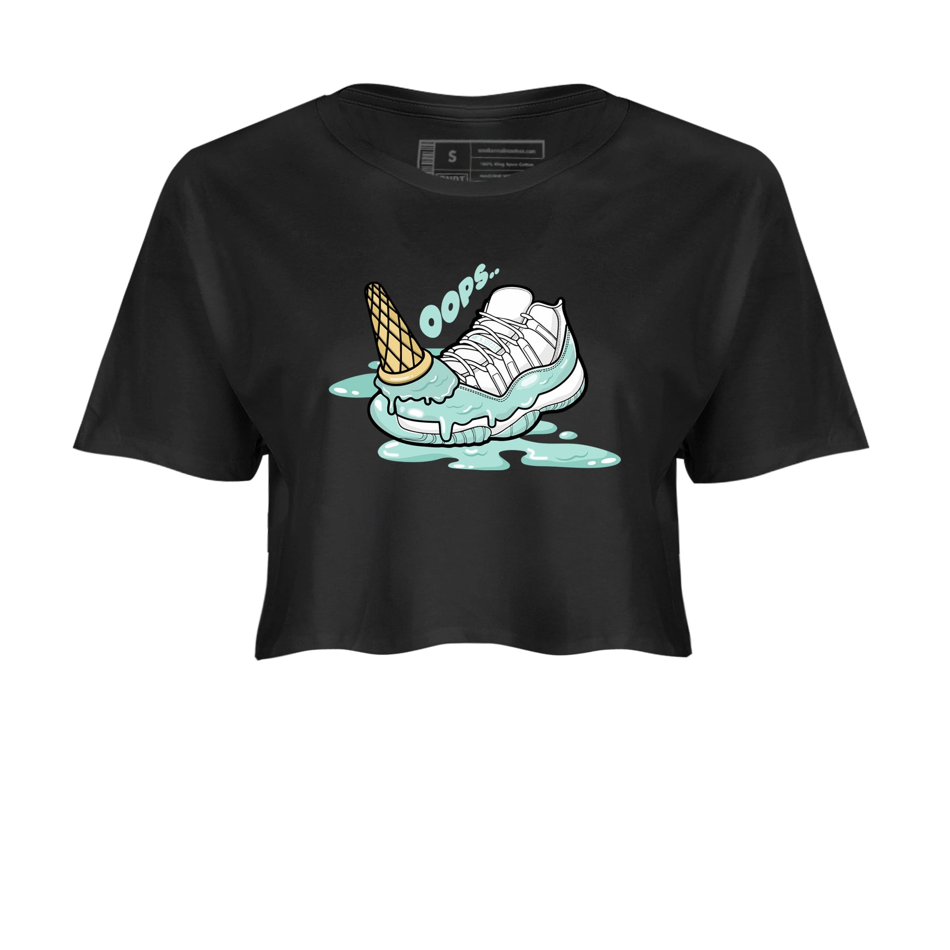 Dropped Ice Cream womens crop tee made to vibe with the Air Jordan 11 Igloo sneakers — the perfect match in Black 2.