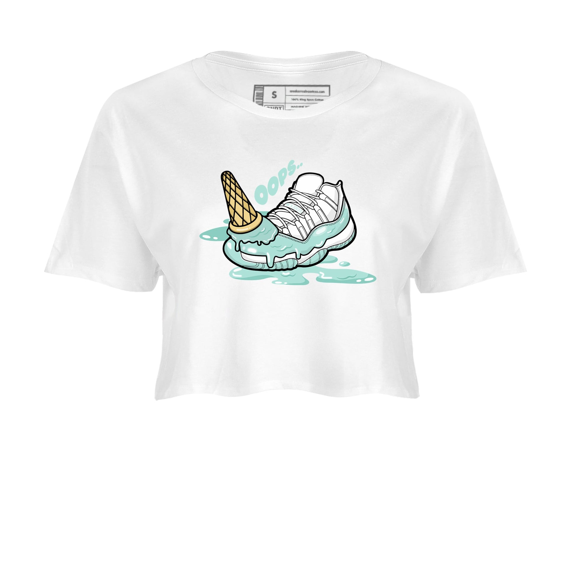 Dropped Ice Cream womens crop tee made to vibe with the Air Jordan 11 Igloo sneakers — the perfect match in White 2.