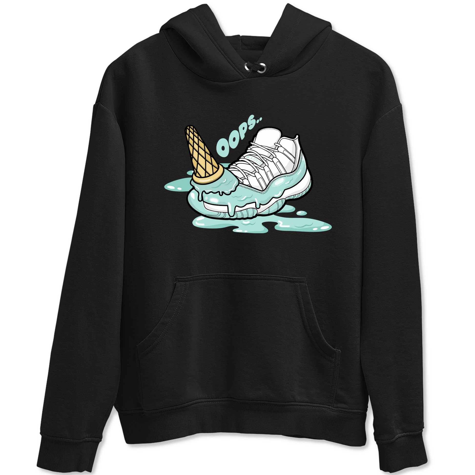 Dropped Ice Cream sneaker match t-shirt styled to complete your fit with the Air Jordan 11 Igloo sneakers, shown in Black 2.