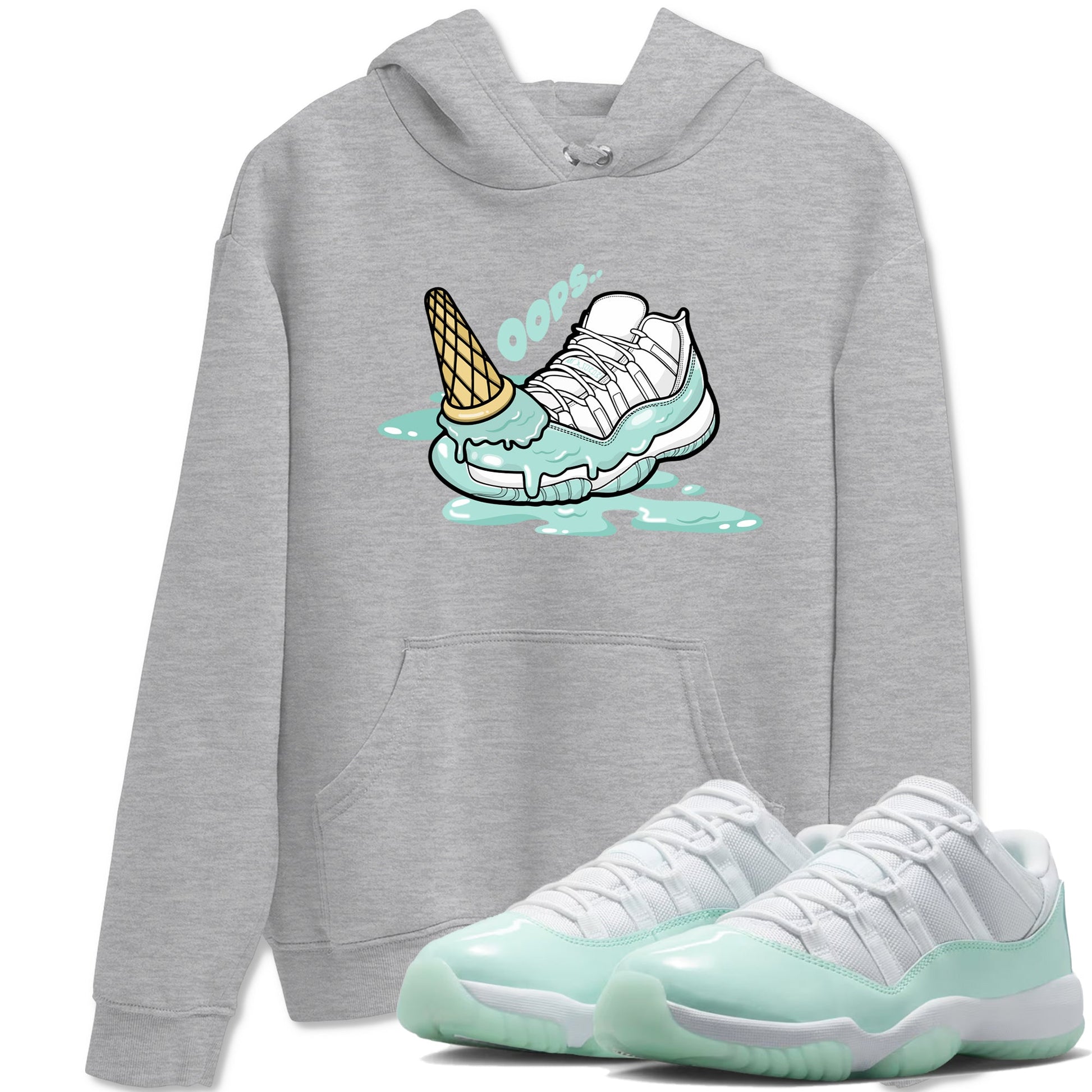 Dropped Ice Cream sneaker match t-shirt styled to complete your fit with the Air Jordan 11 Igloo sneakers, shown in Heather Grey 1.