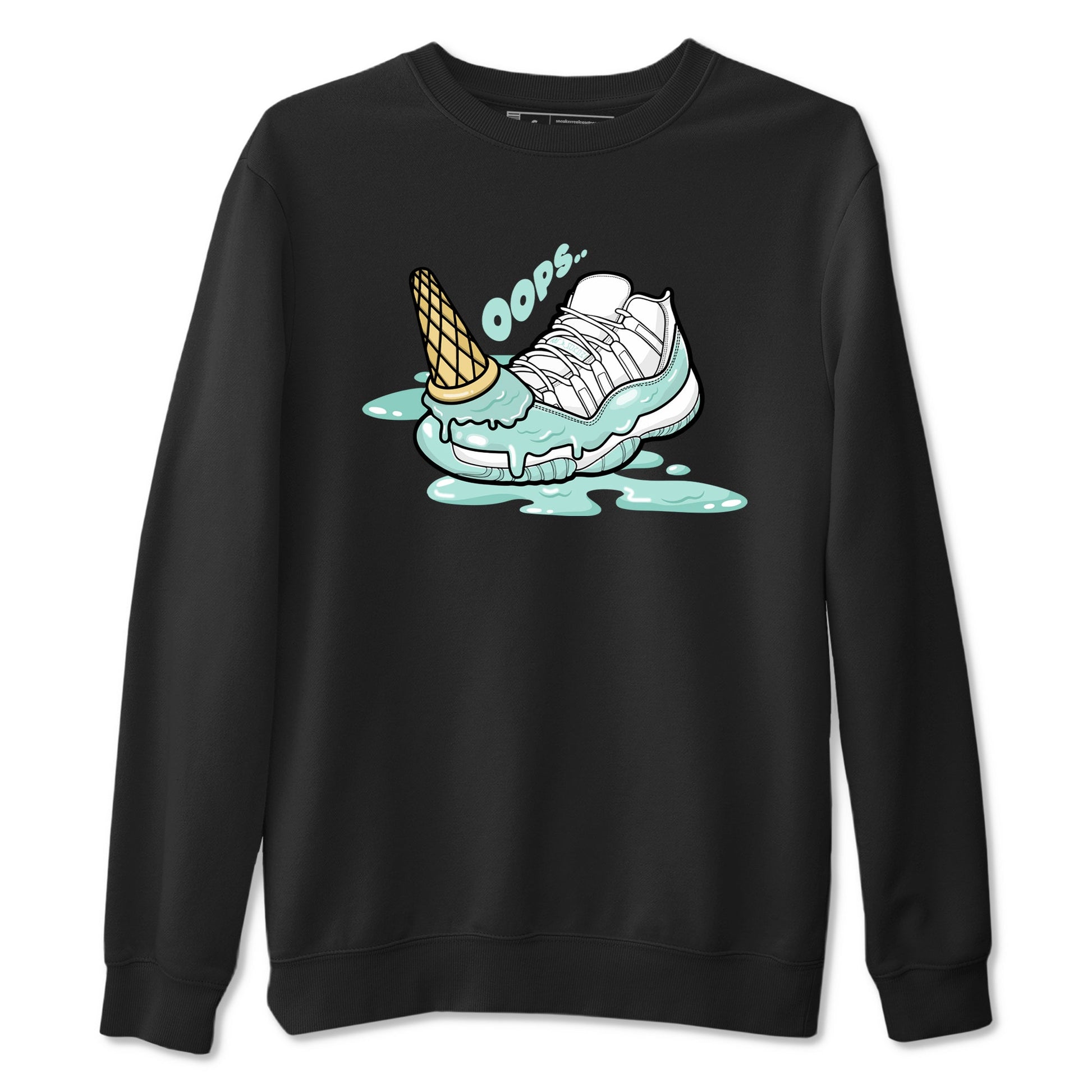 Dropped Ice Cream sneaker match t-shirt styled to complete your fit with the Air Jordan 11 Igloo sneakers, shown in Black 2.