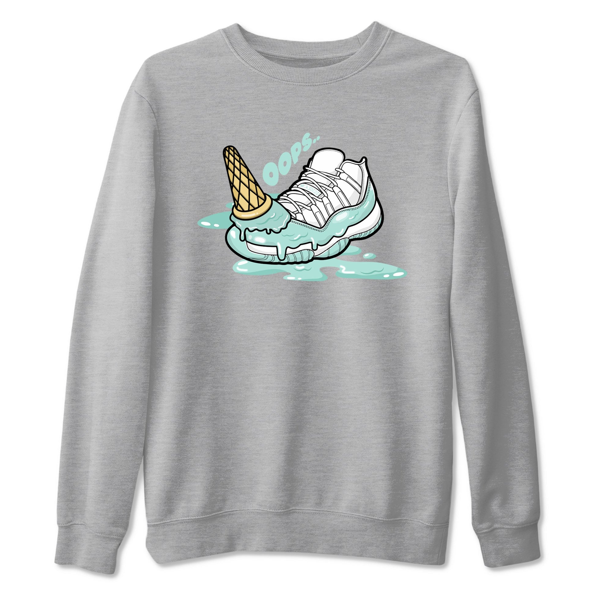 Dropped Ice Cream sneaker match t-shirt styled to complete your fit with the Air Jordan 11 Igloo sneakers, shown in Heather Grey 2.