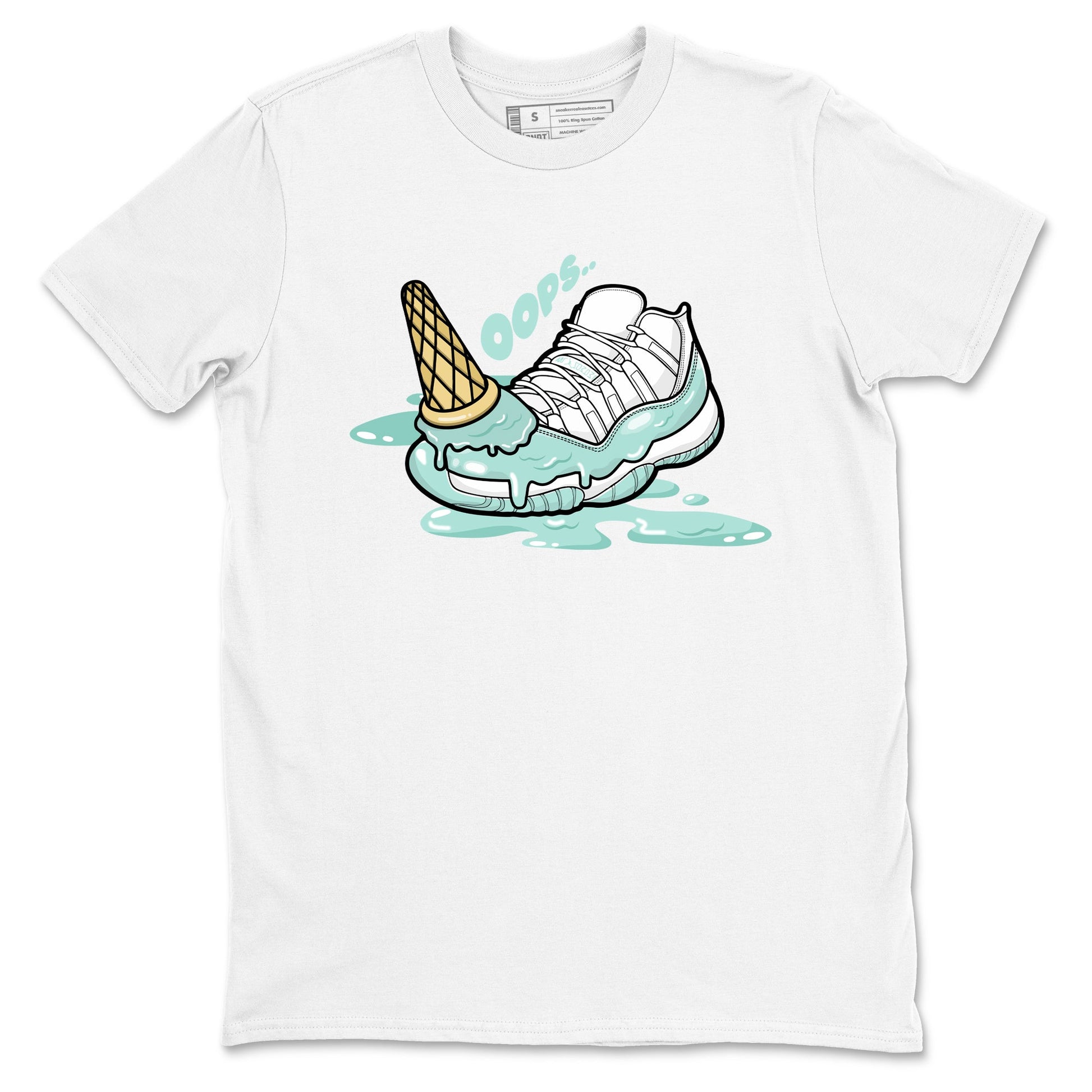 Dropped Ice Cream sneaker match t-shirt styled to complete your fit with the Air Jordan 11 Igloo sneakers, shown in White 2.