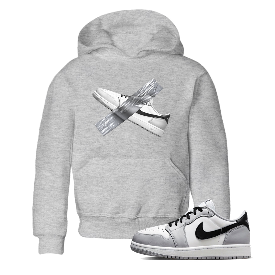 1s Wolf Grey shirts to match jordans Duct Tape sneaker match tees Air Jordan 1 Wolf Grey SNRT Sneaker Tees streetwear brand Baby and Youth Heather Grey 1 cotton tee