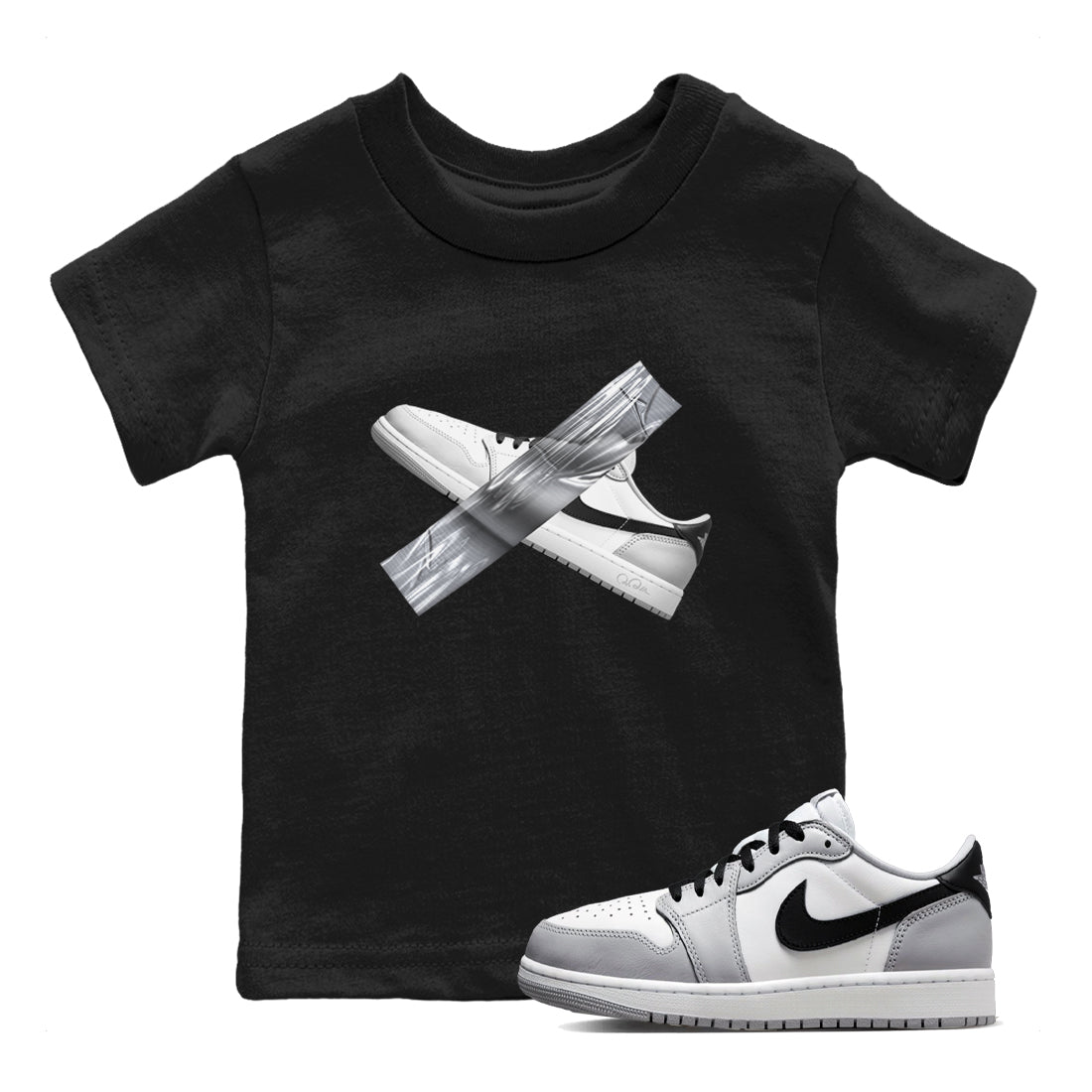 1s Wolf Grey shirts to match jordans Duct Tape sneaker match tees Air Jordan 1 Wolf Grey SNRT Sneaker Tees streetwear brand Baby and Youth Black 1 cotton tee