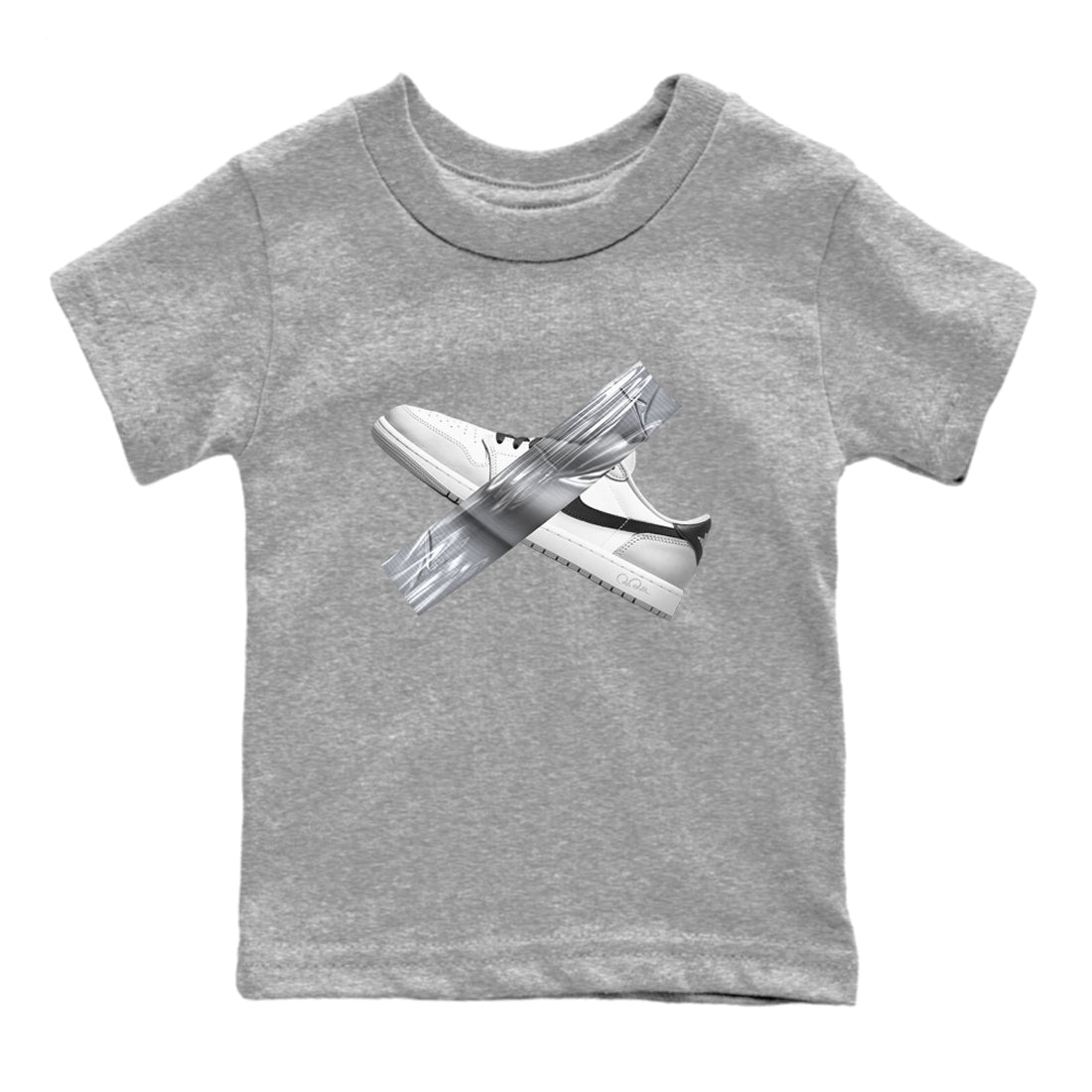 1s Wolf Grey shirts to match jordans Duct Tape sneaker match tees Air Jordan 1 Wolf Grey SNRT Sneaker Tees streetwear brand Baby and Youth Heather Grey 2 cotton tee