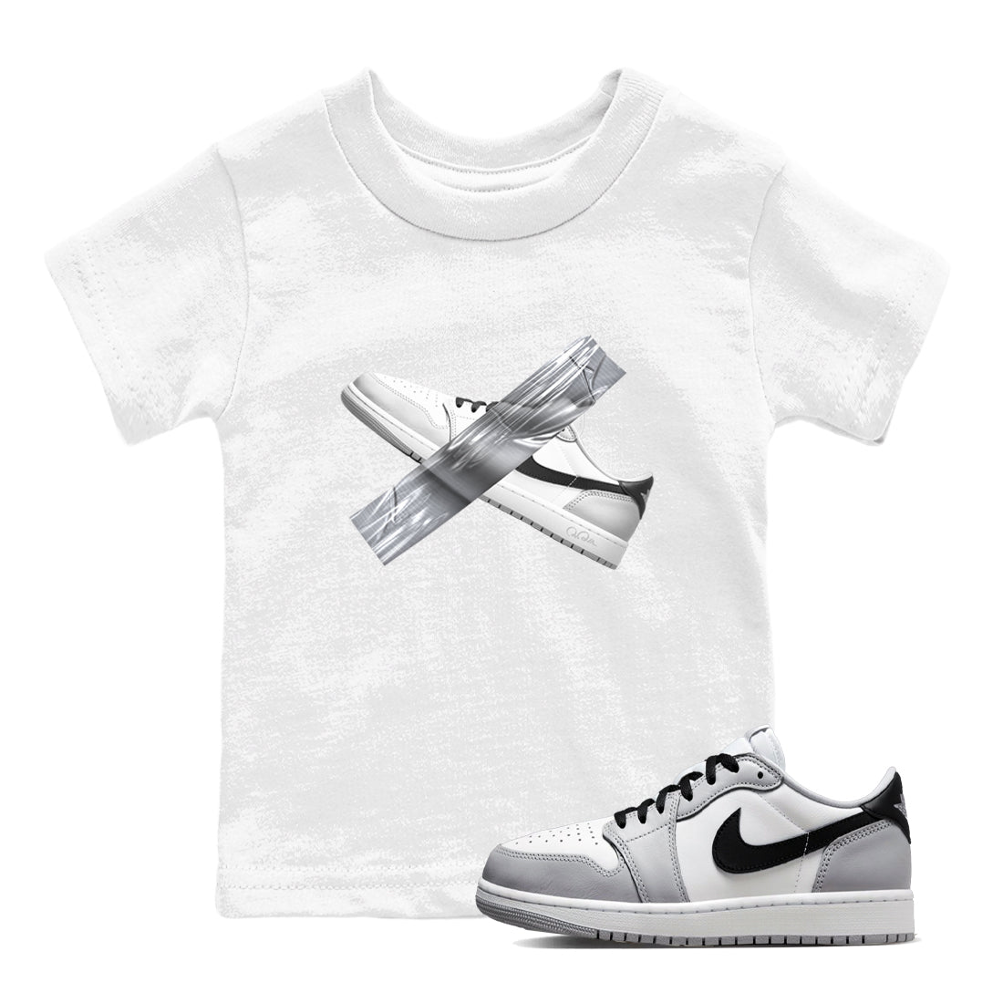 1s Wolf Grey shirts to match jordans Duct Tape sneaker match tees Air Jordan 1 Wolf Grey SNRT Sneaker Tees streetwear brand Baby and Youth White 1 cotton tee