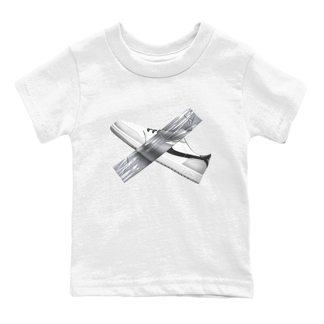 1s Wolf Grey shirts to match jordans Duct Tape sneaker match tees Air Jordan 1 Wolf Grey SNRT Sneaker Tees streetwear brand Baby and Youth White 2 cotton tee