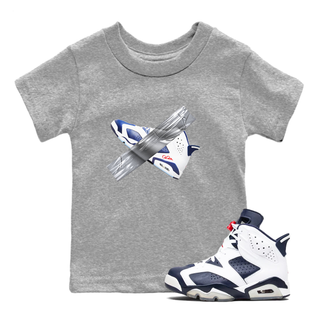 6s White And Midnight Navy shirts to match jordans Duct Tape sneaker match tees Air Jordan 6 White And Midnight Navy SNRT Sneaker Tees streetwear brand Baby and Youth Heather Grey 1 cotton tee