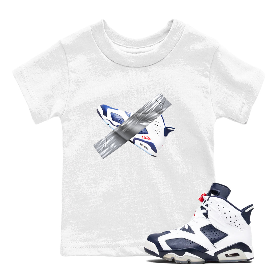 6s White And Midnight Navy shirts to match jordans Duct Tape sneaker match tees Air Jordan 6 White And Midnight Navy SNRT Sneaker Tees streetwear brand Baby and Youth White 1 cotton tee
