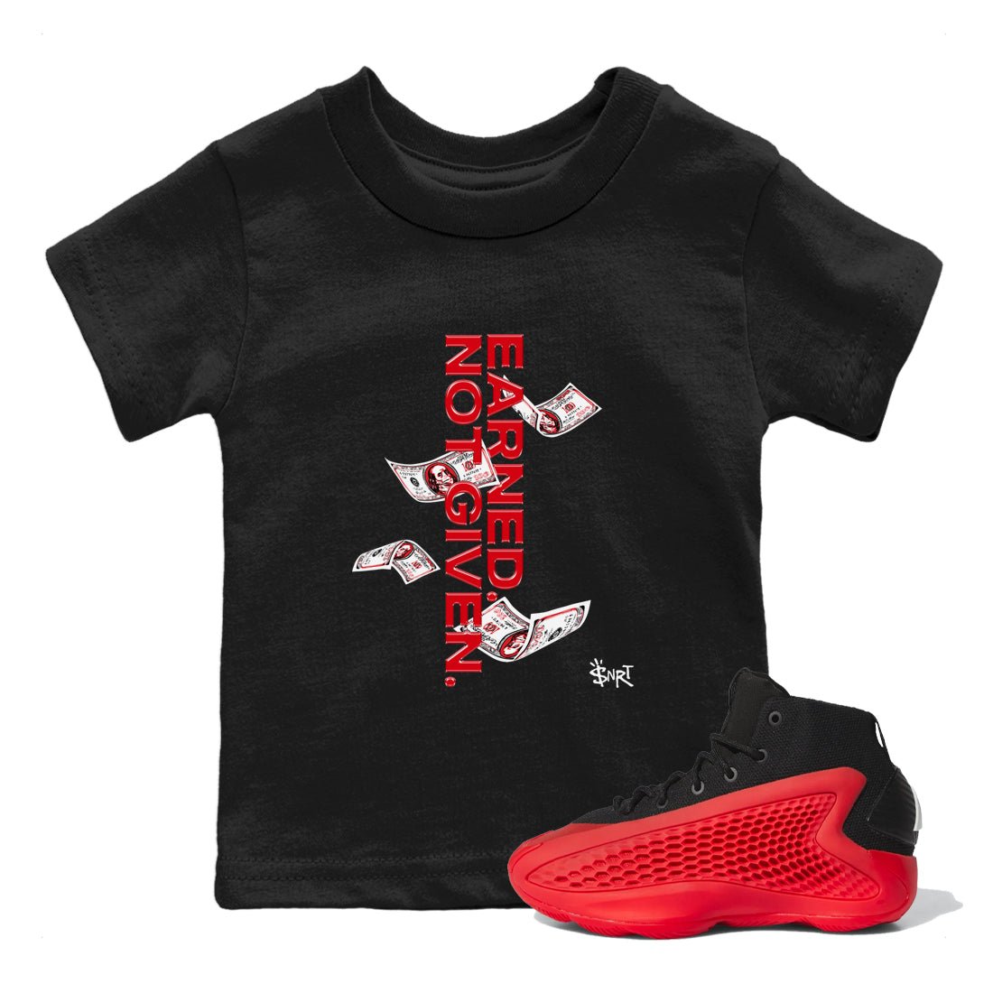 AE 1 Bred shirts to match jordans Earned Not Given sneaker match tees AE 1 Bred match shoes to clothes SNRT Sneaker Tees Youth Baby Black 1 tee