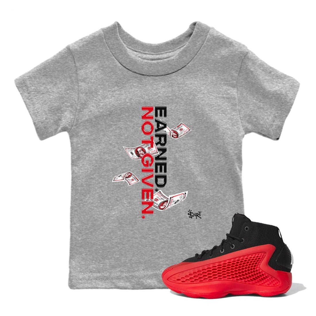 AE 1 Bred shirts to match jordans Earned Not Given sneaker match tees AE 1 Bred match shoes to clothes SNRT Sneaker Tees Youth Baby Heather Grey 1 tee