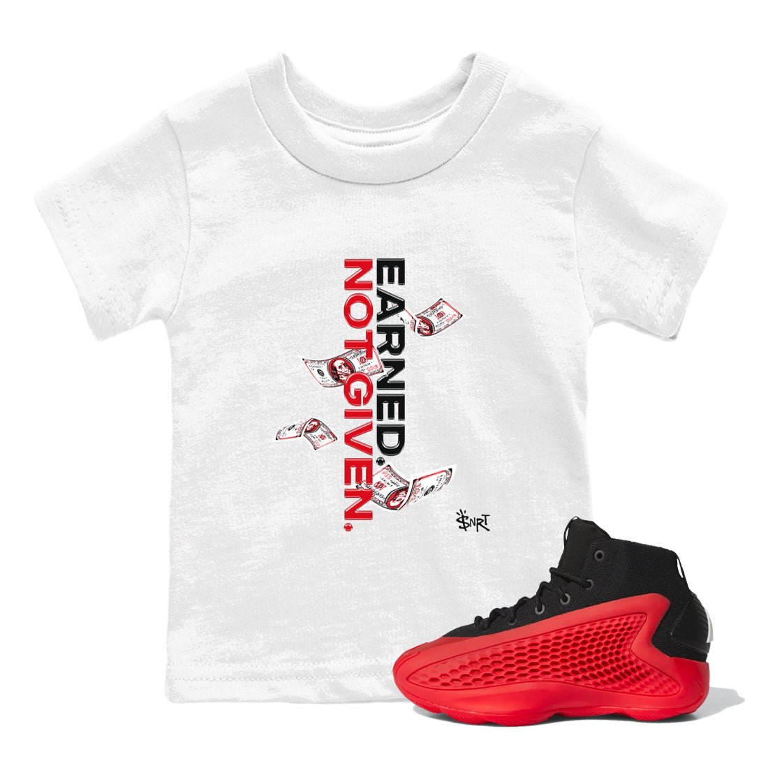 AE 1 Bred shirts to match jordans Earned Not Given sneaker match tees AE 1 Bred match shoes to clothes SNRT Sneaker Tees Youth Baby White 1 tee
