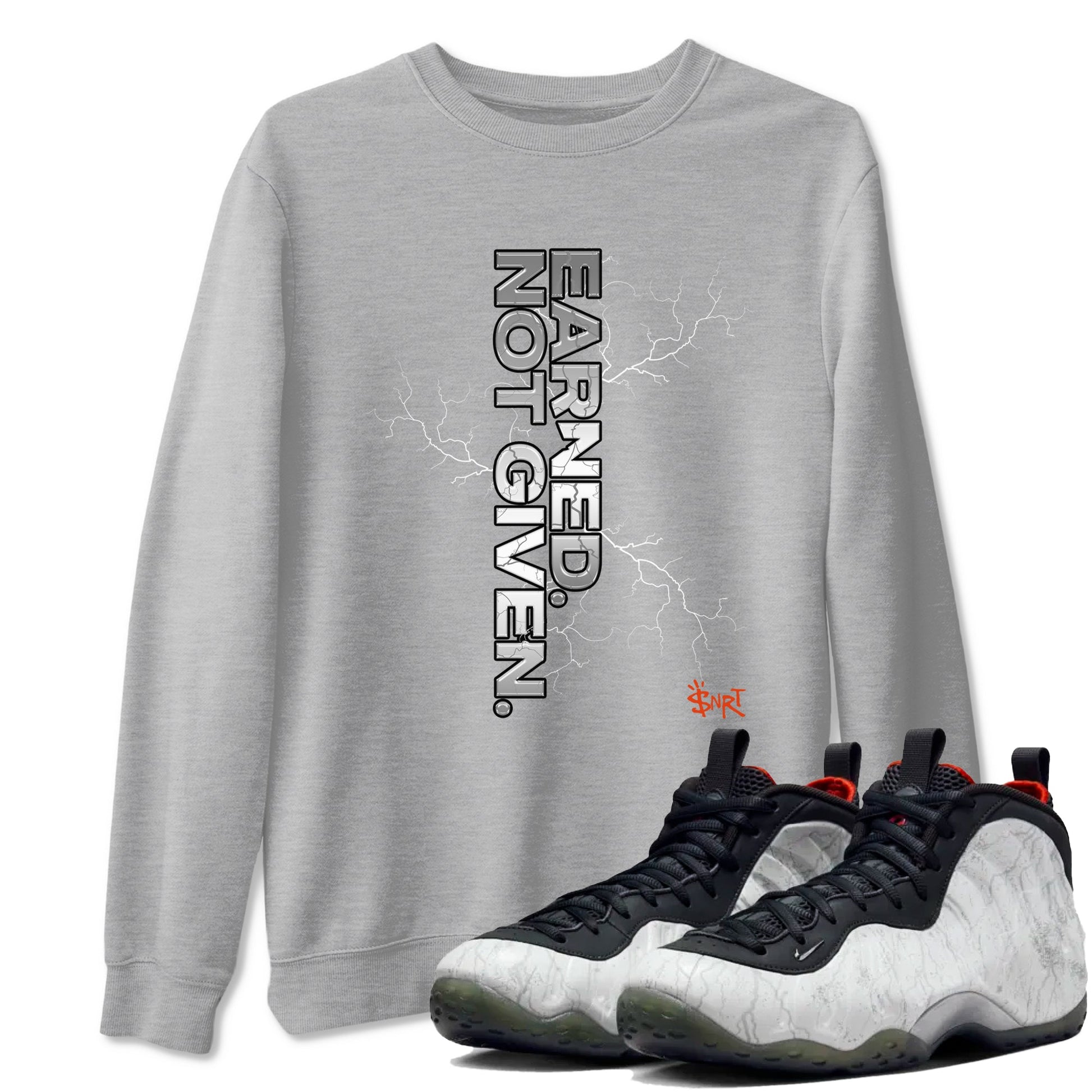 Foams One Jin shirts to match jordans Earned Not Given sneaker match tees Air Foamposite One Jin match shoes to clothes SNRT Sneaker Tees unisex cotton Heather Grey 1 shirts