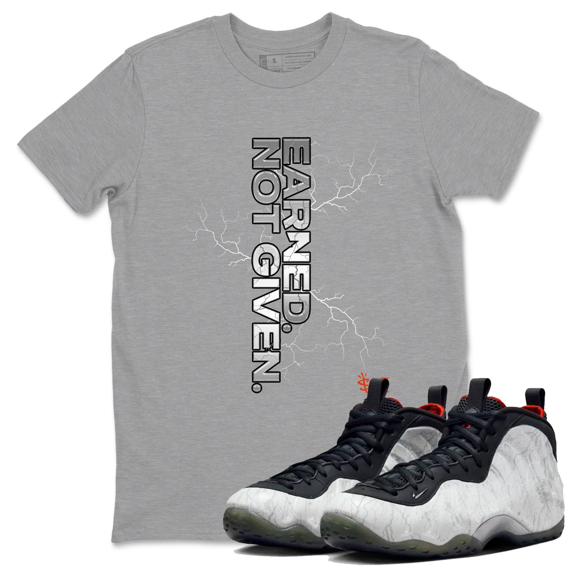 Foams One Jin shirts to match jordans Earned Not Given sneaker match tees Air Foamposite One Jin match shoes to clothes SNRT Sneaker Tees unisex cotton Heather Grey 1 shirts
