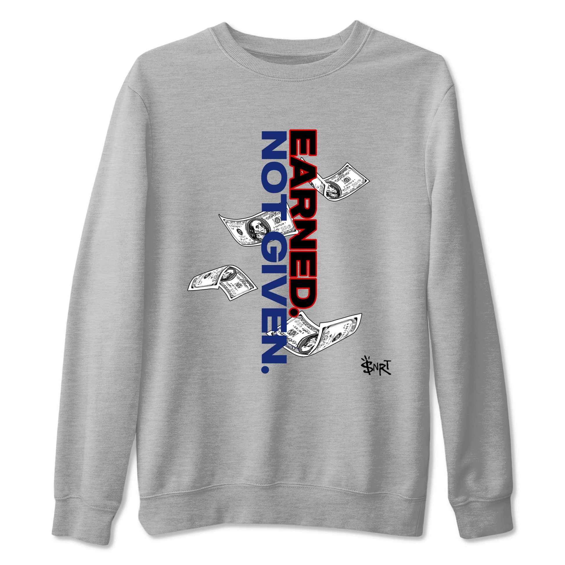 1s Rare Air shirts to match jordans Earned Not Given sneaker match tees Air Jordan 1 High OG Rare Air Deep Royal Blue match shoes to clothes SNRT Sneaker Tees unisex cotton Heather Grey 2 shirts