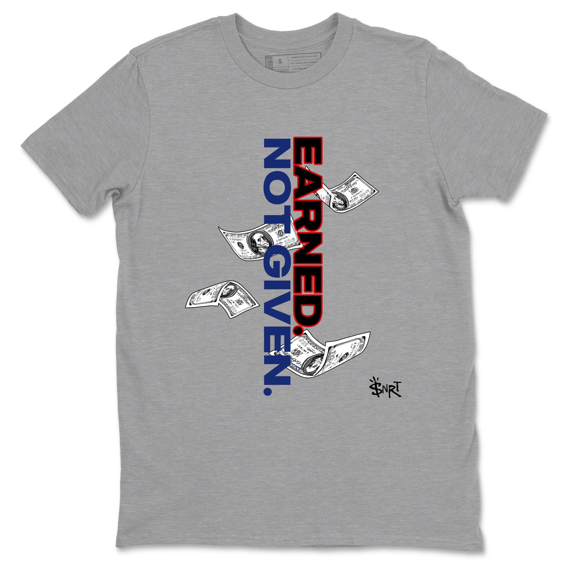 1s Rare Air shirts to match jordans Earned Not Given sneaker match tees Air Jordan 1 High OG Rare Air Deep Royal Blue match shoes to clothes SNRT Sneaker Tees unisex cotton Heather Grey 2 shirts