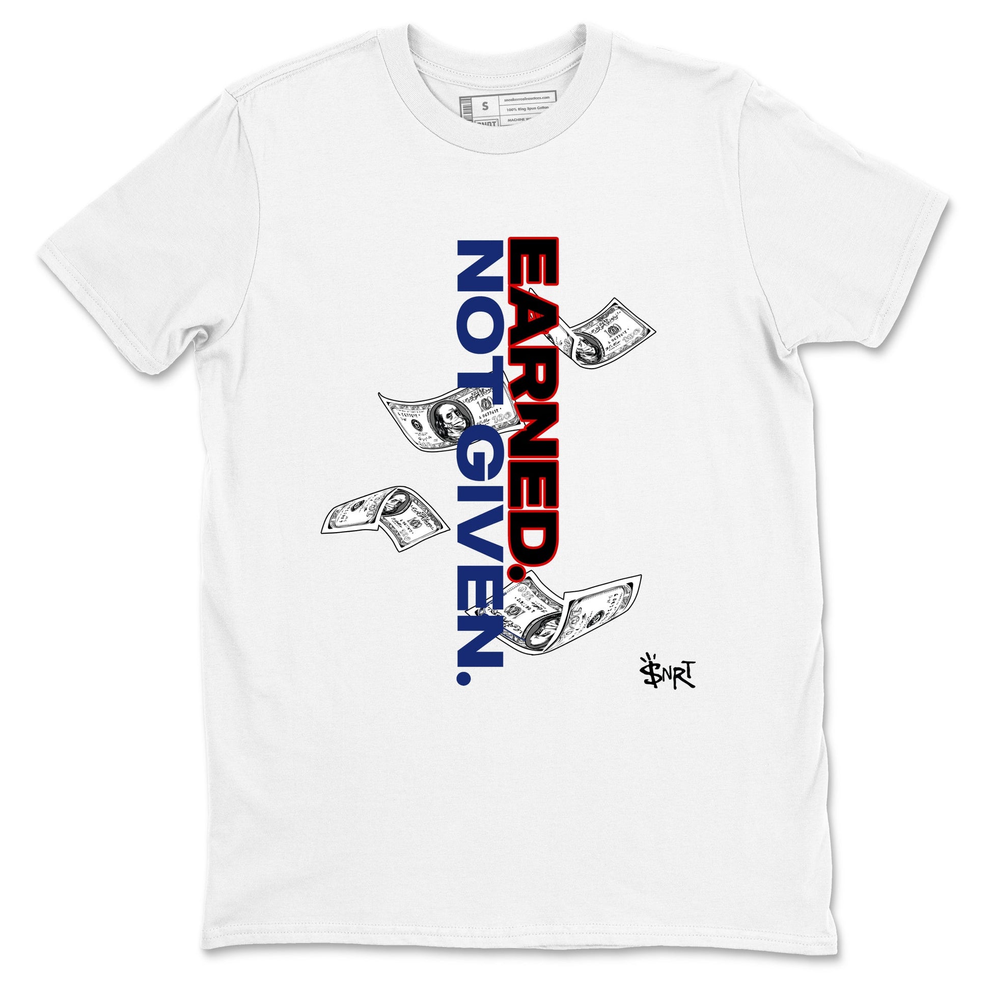 1s Rare Air shirts to match jordans Earned Not Given sneaker match tees Air Jordan 1 High OG Rare Air Deep Royal Blue match shoes to clothes SNRT Sneaker Tees unisex cotton White 2 shirts