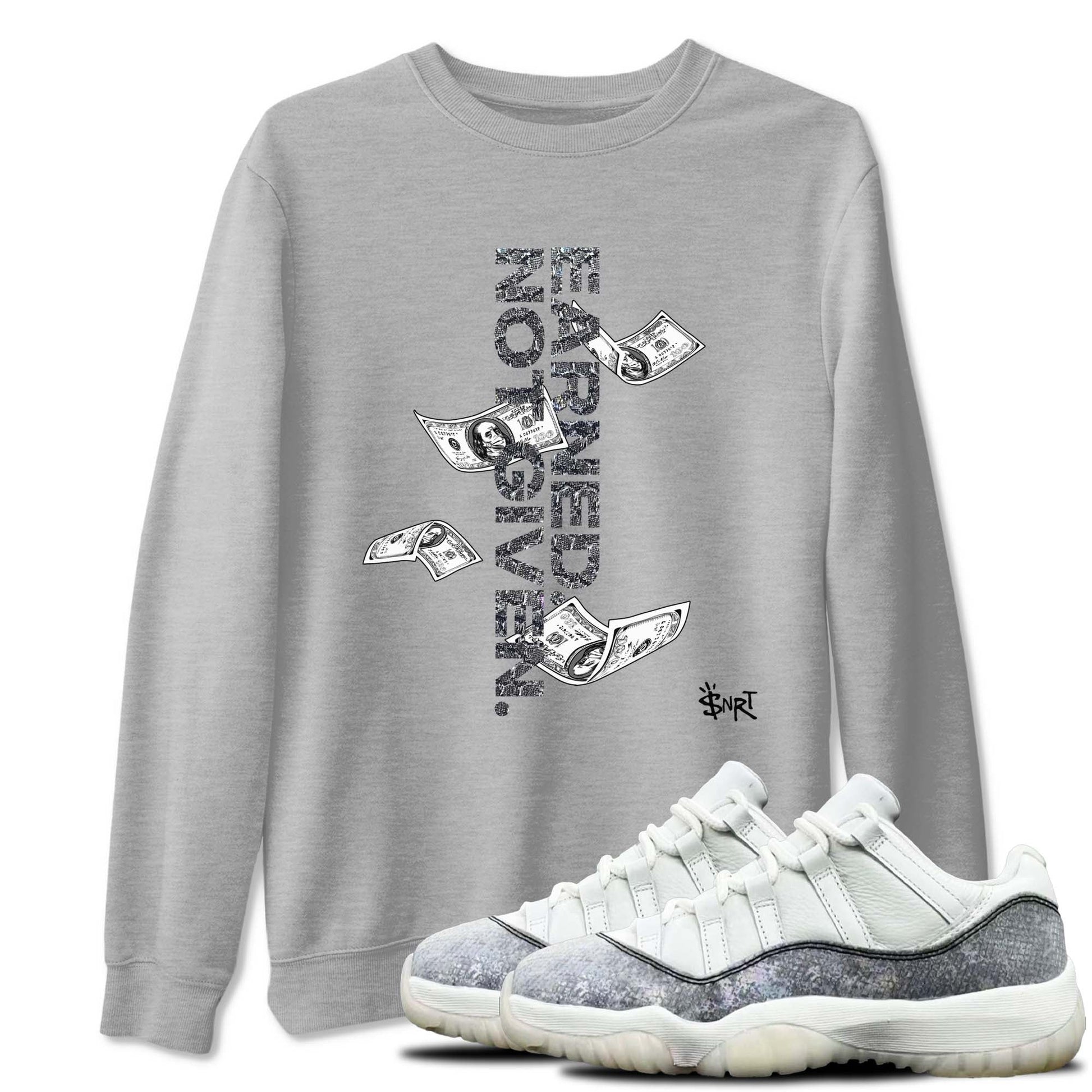 11s Year Of The Snake shirts to match jordans Earned Not Given shirts to match jordans Air Jordan 11 Retro Low Year Of The Snake match shoes to clothes SNRT Sneaker Tees unisex cotton Heather Grey 1 shirts
