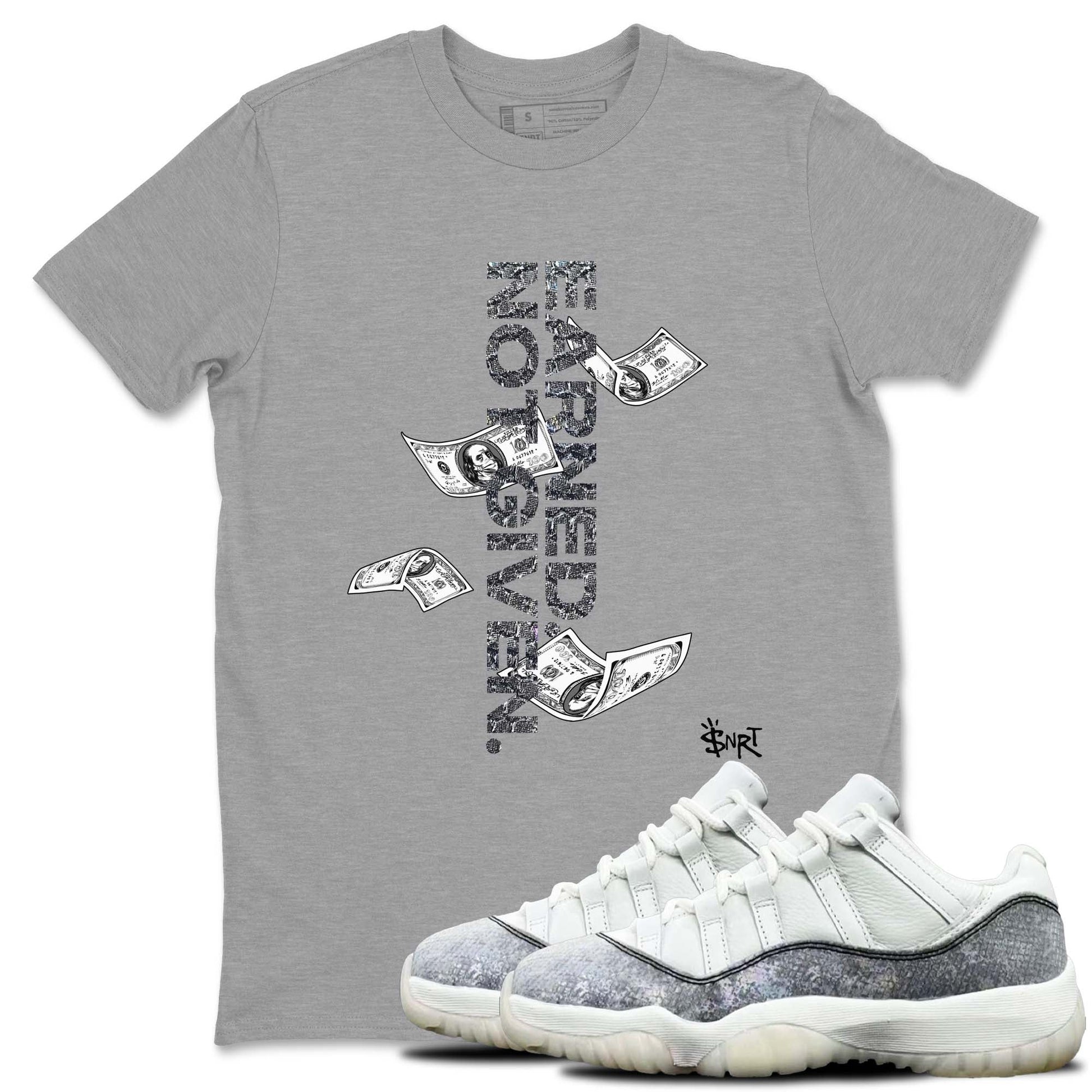 11s Year Of The Snake shirts to match jordans Earned Not Given shirts to match jordans Air Jordan 11 Retro Low Year Of The Snake match shoes to clothes SNRT Sneaker Tees unisex cotton Heather Grey 1 shirts
