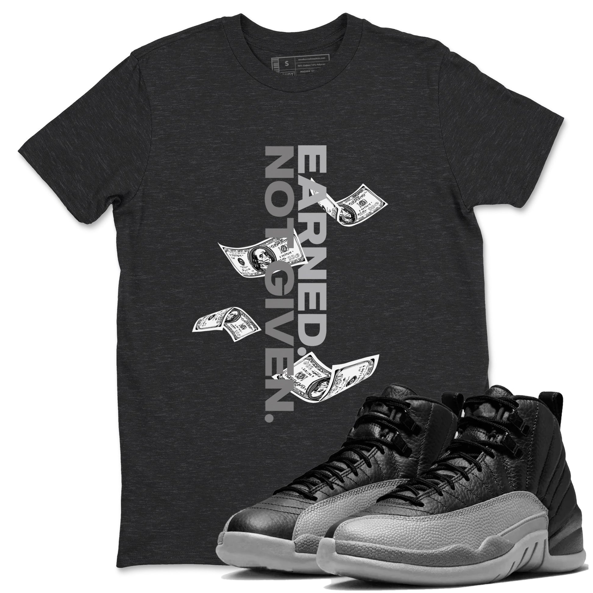 12s Black Wolf Grey shirts to match jordans Earned Not Given sneaker match tees Air Jordan 12 Barons SNRT Sneaker Release Tees unisex cotton Charcoal Heather 1 crew neck shirts