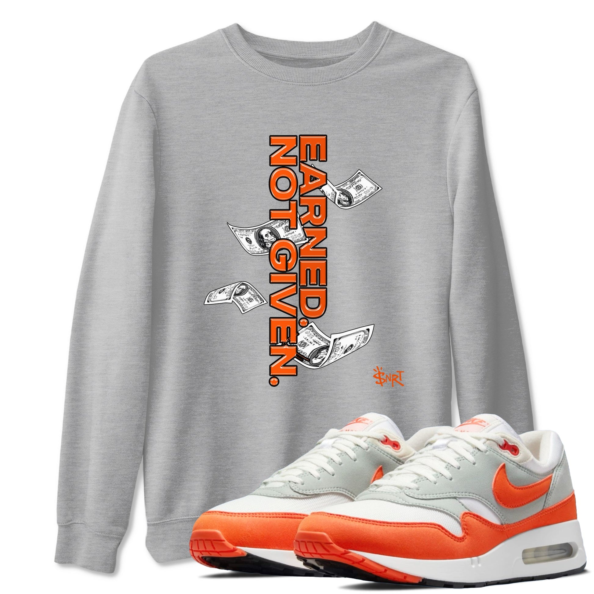 Air Max 1 OG '86 'Summit White and Cosmic Clay shirts to match jordans Earned Not Given sneaker match tees Air Max 1 Cosmic Clay match shoes to clothes SNRT Sneaker Tees unisex cotton Heather Grey 1 shirts
