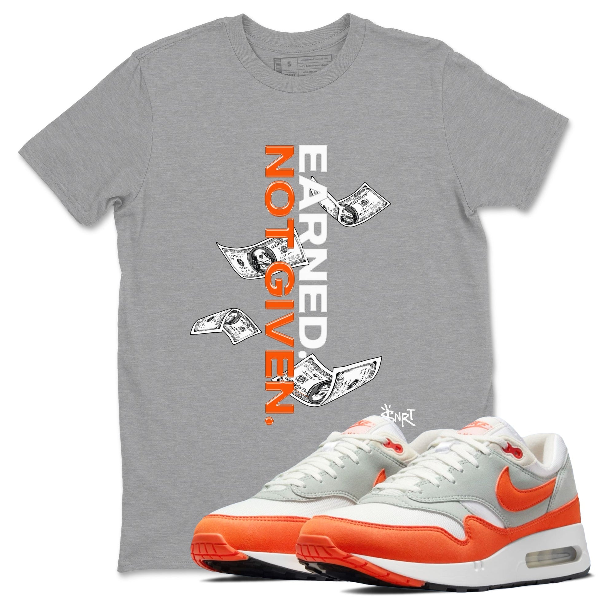 Air Max 1 OG '86 'Summit White and Cosmic Clay shirts to match jordans Earned Not Given sneaker match tees Air Max 1 Cosmic Clay match shoes to clothes SNRT Sneaker Tees unisex cotton Heather Grey 1 shirts