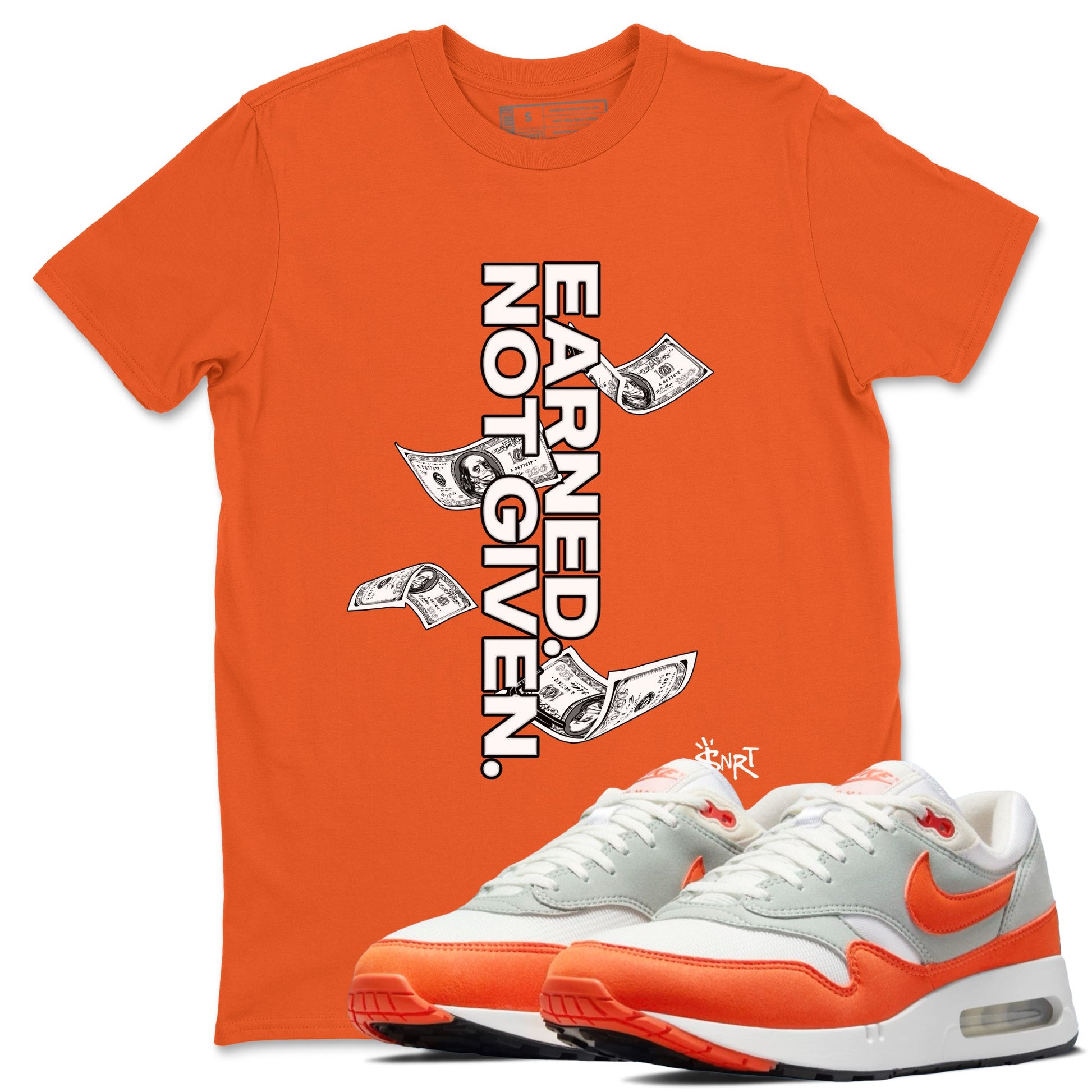 Air Max 1 OG '86 'Summit White and Cosmic Clay shirts to match jordans Earned Not Given sneaker match tees Air Max 1 Cosmic Clay match shoes to clothes SNRT Sneaker Tees unisex cotton Orange 1 shirts