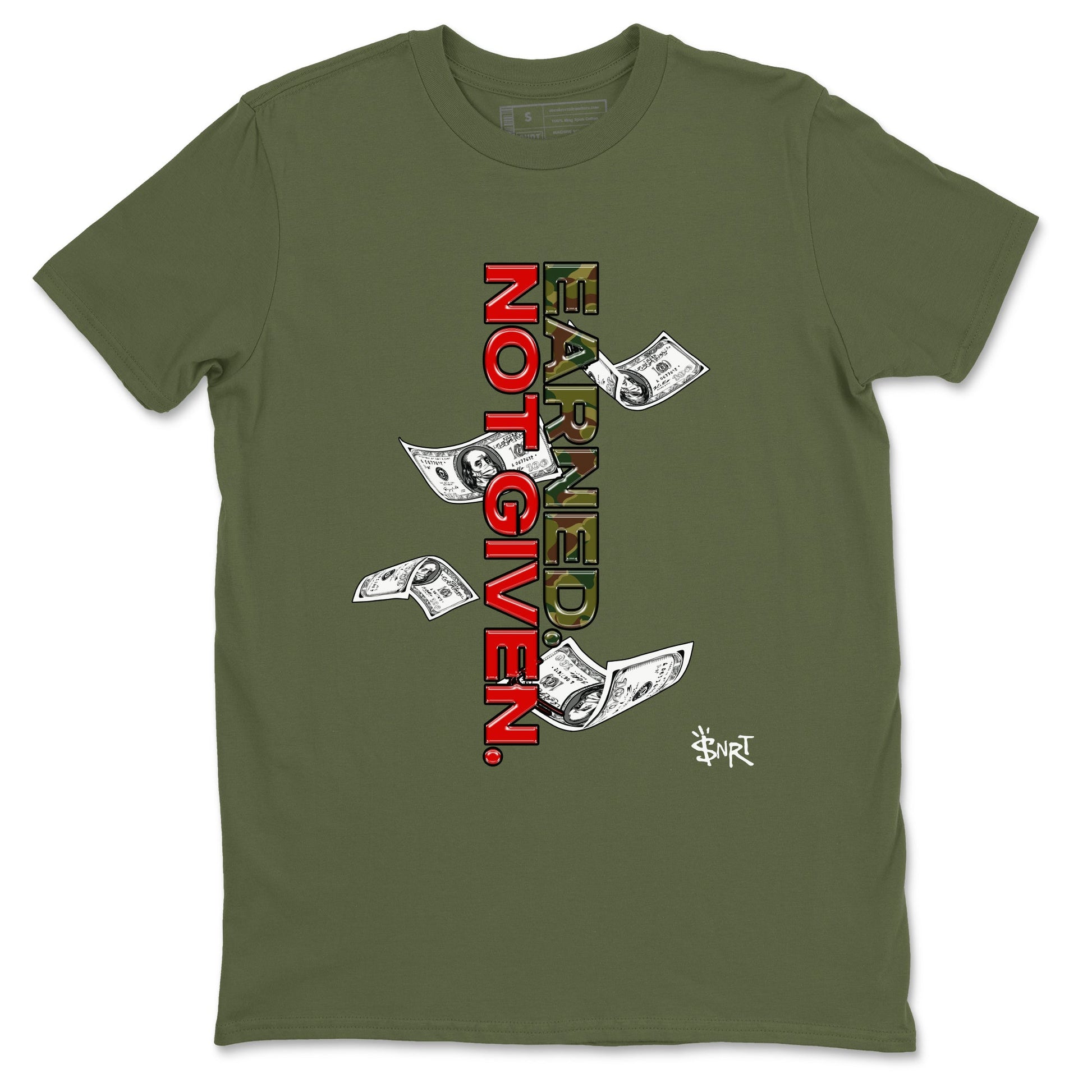 Air Max 90 Duck Camo shirts to match jordans Earned Not Given sneaker match tees Air Max 90 Reverse Duck Camo match shoes to clothes SNRT Sneaker Tees unisex cotton Military Green 2 shirts