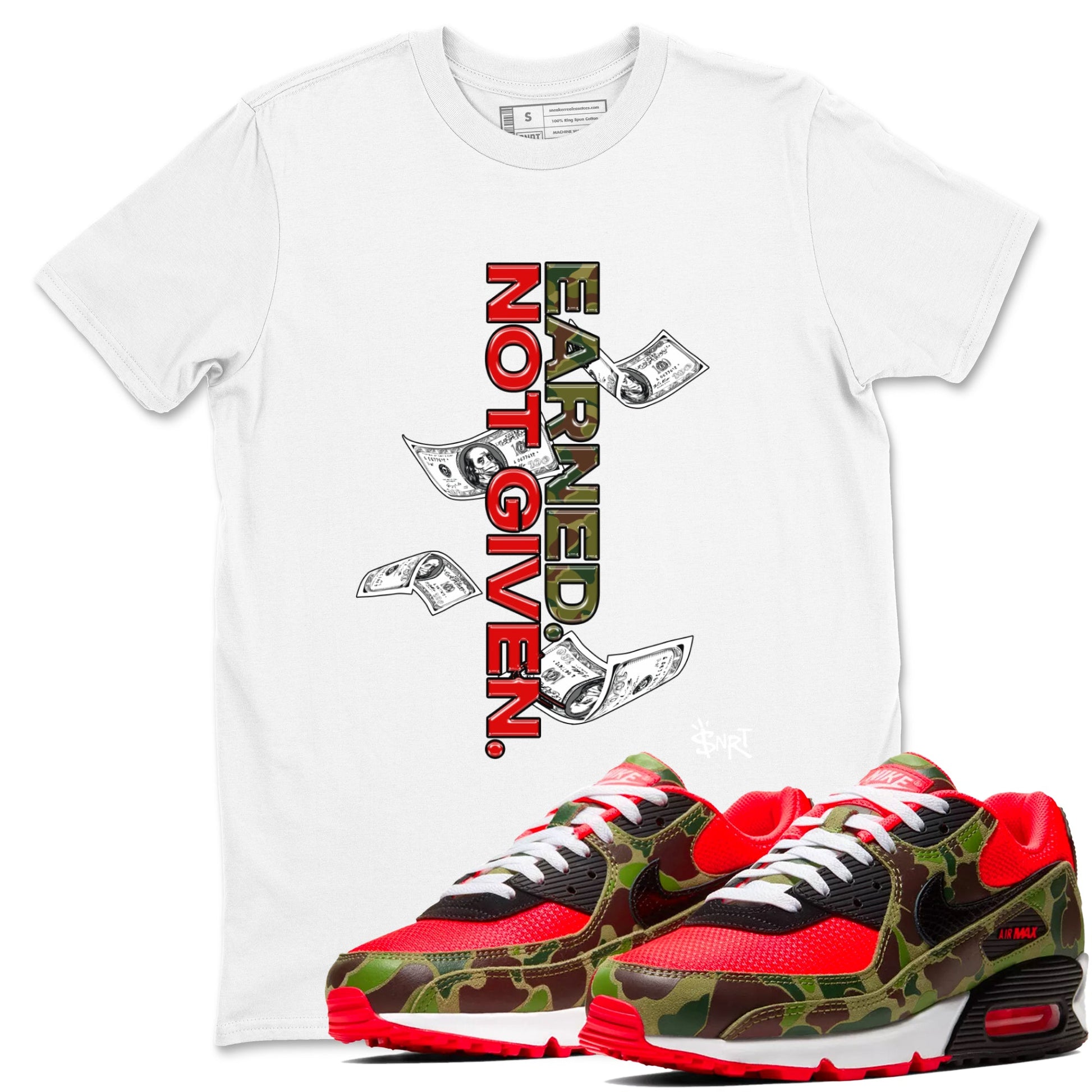 Air Max 90 Duck Camo shirts to match jordans Earned Not Given sneaker match tees Air Max 90 Reverse Duck Camo match shoes to clothes SNRT Sneaker Tees unisex cotton White 1 shirts