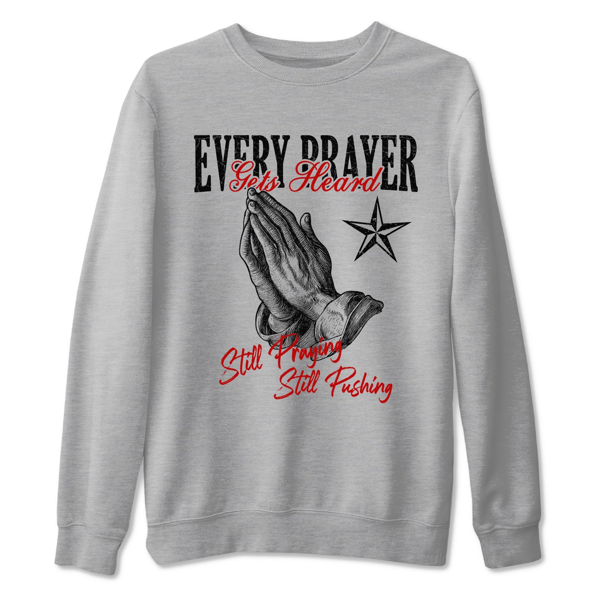 Air Jordan 11 Low Bred sneaker match tee Every Prayer Gets Heard sneaker match tees Air Jordan 11 Bred best t-shirts to match jordans SNRT Sneaker Tees unisex cotton Heather Grey 2 shirts