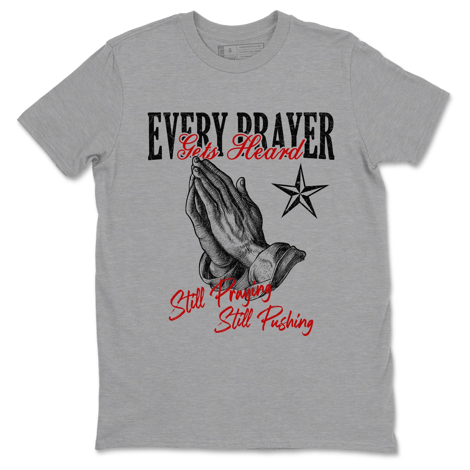 Air Jordan 11 Low Bred sneaker match tee Every Prayer Gets Heard sneaker match tees Air Jordan 11 Bred best t-shirts to match jordans SNRT Sneaker Tees unisex cotton Heather Grey 2 shirts