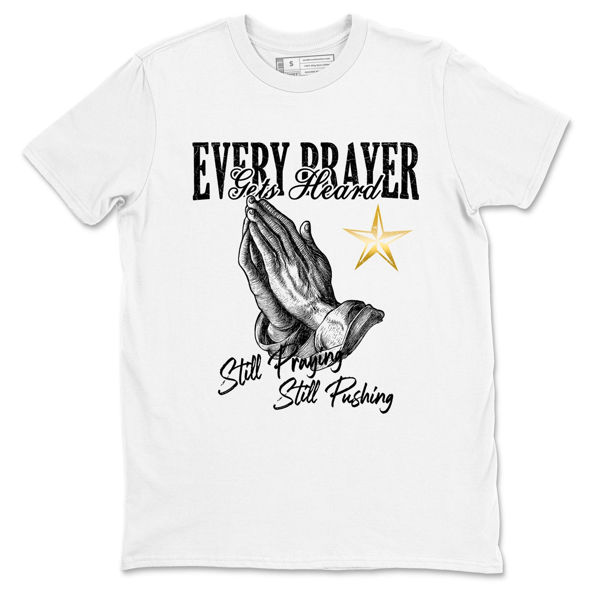 Sneaker match tees – Sneaker Tees To Match Air Jordan 12 Taxi Shoes – Every Prayer Gets Heard Tee White 2