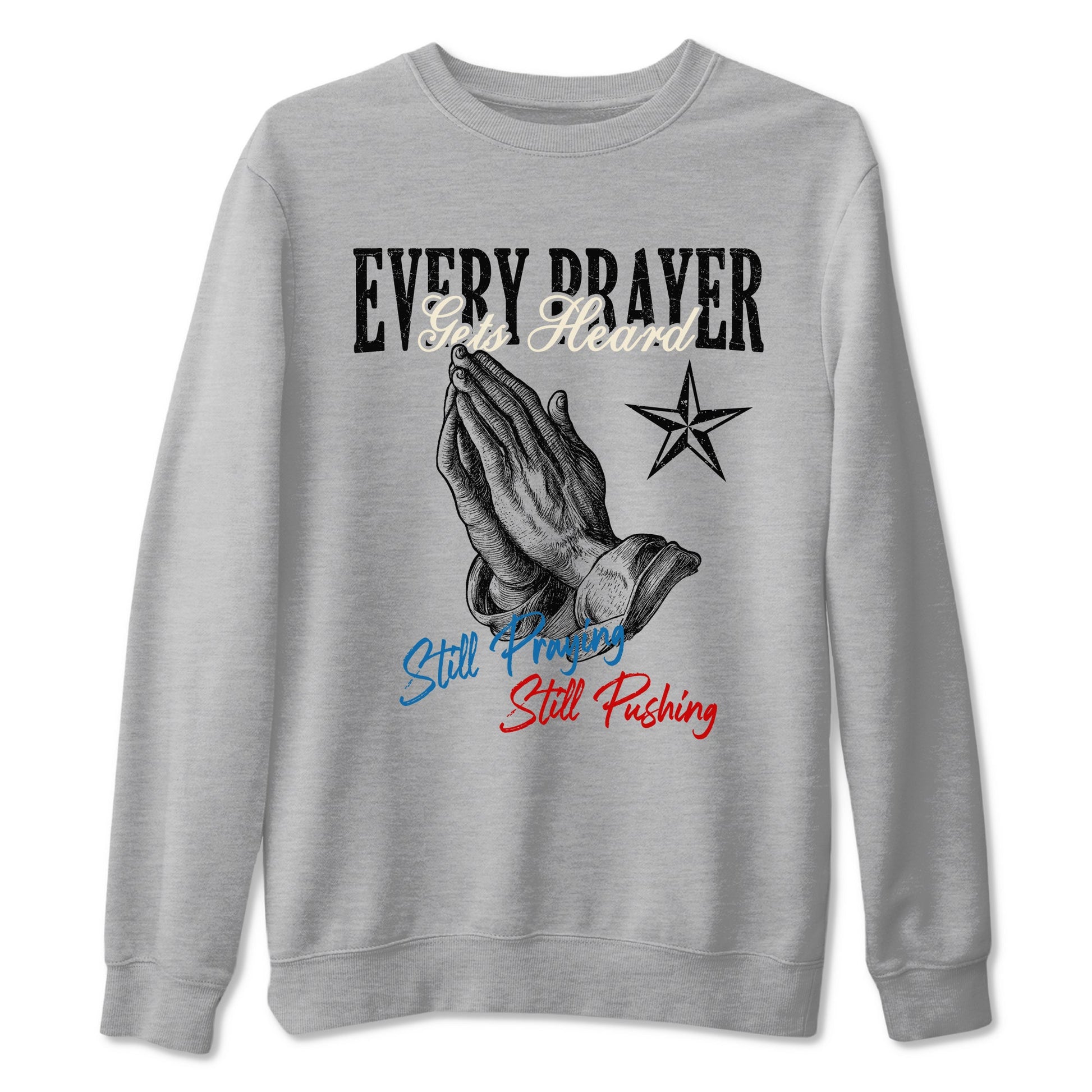 Every Prayer Gets Heard sneaker match t-shirt styled to complete your fit with the Air Jordan 3 Rare Air sneakers, shown in Heather Grey 2.