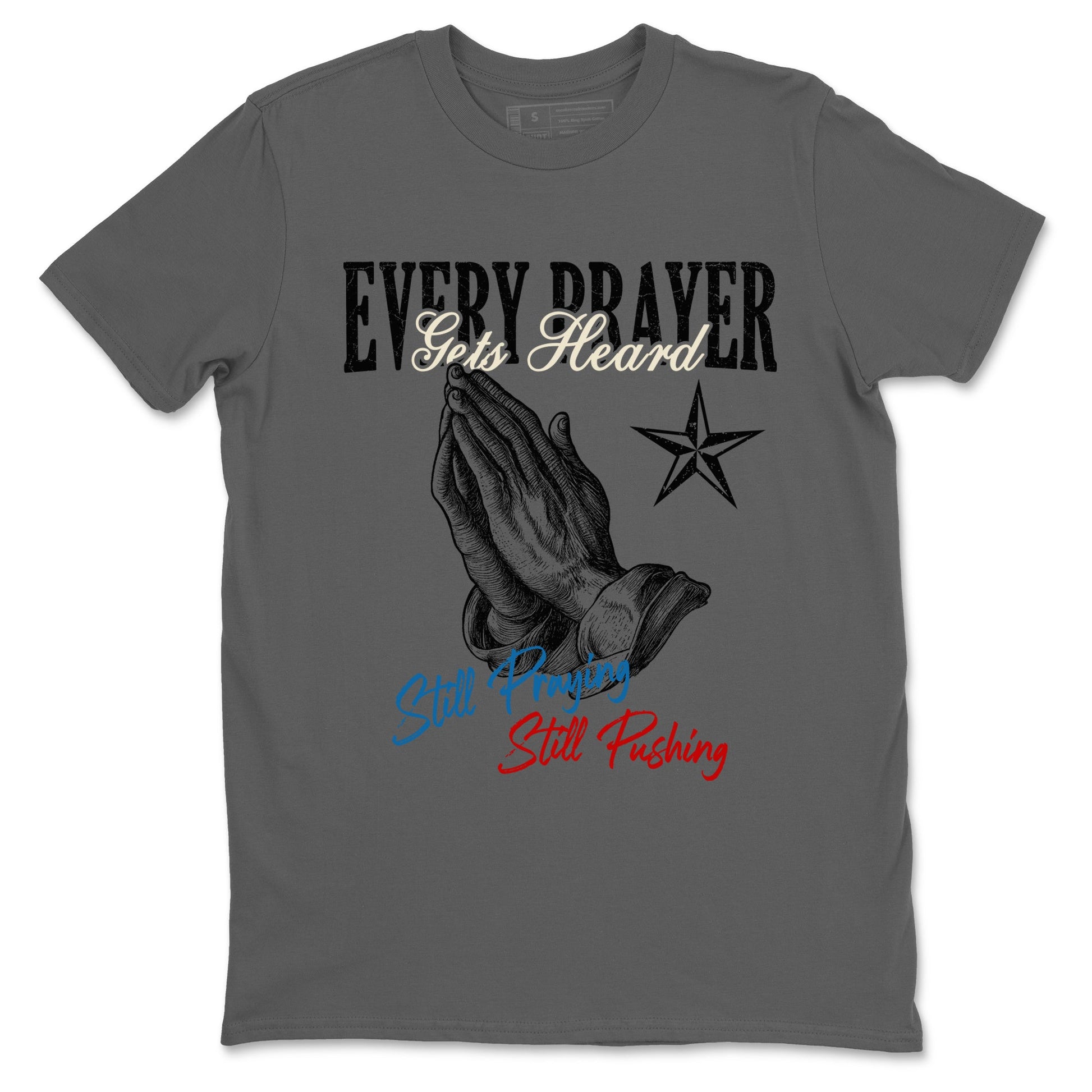 Every Prayer Gets Heard sneaker match t-shirt styled to complete your fit with the Air Jordan 3 Rare Air sneakers, shown in Cool Grey 2.