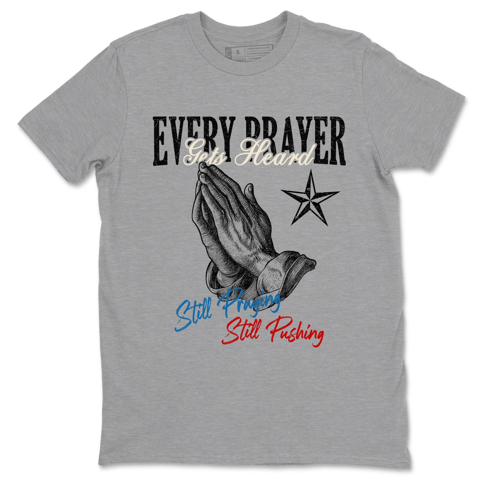Every Prayer Gets Heard sneaker match t-shirt styled to complete your fit with the Air Jordan 3 Rare Air sneakers, shown in Heather Grey 2.