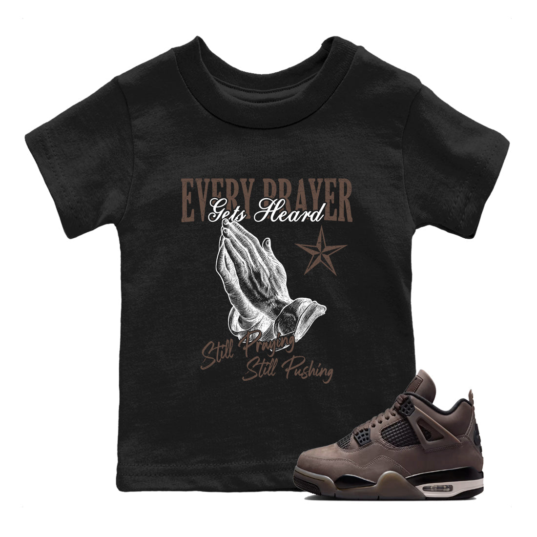 Sneaker match tees – Sneaker Tees To Match Air Jordan 4 Cave Stone Shoes – Every Prayer Gets Heard Kids T-Shirt Black 1