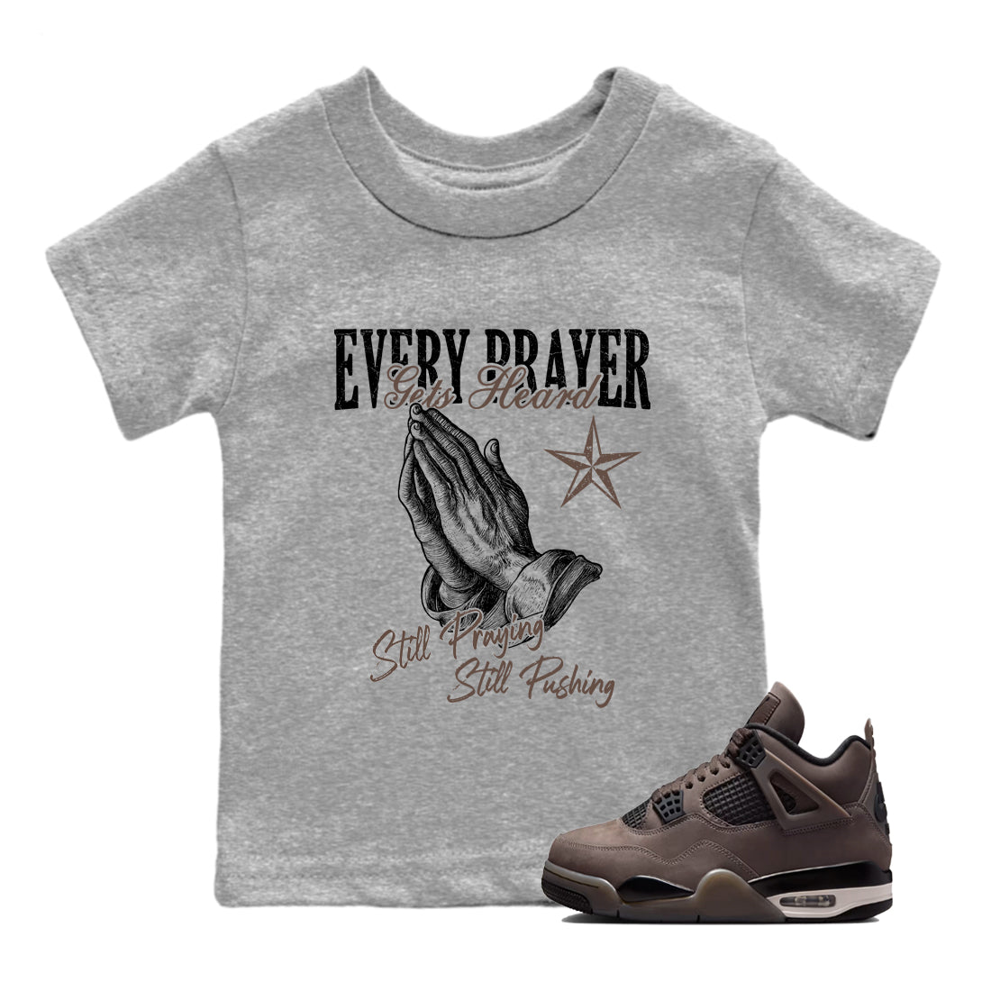 Sneaker match tees – Sneaker Tees To Match Air Jordan 4 Cave Stone Shoes – Every Prayer Gets Heard Kids T-Shirt Heather Grey 1
