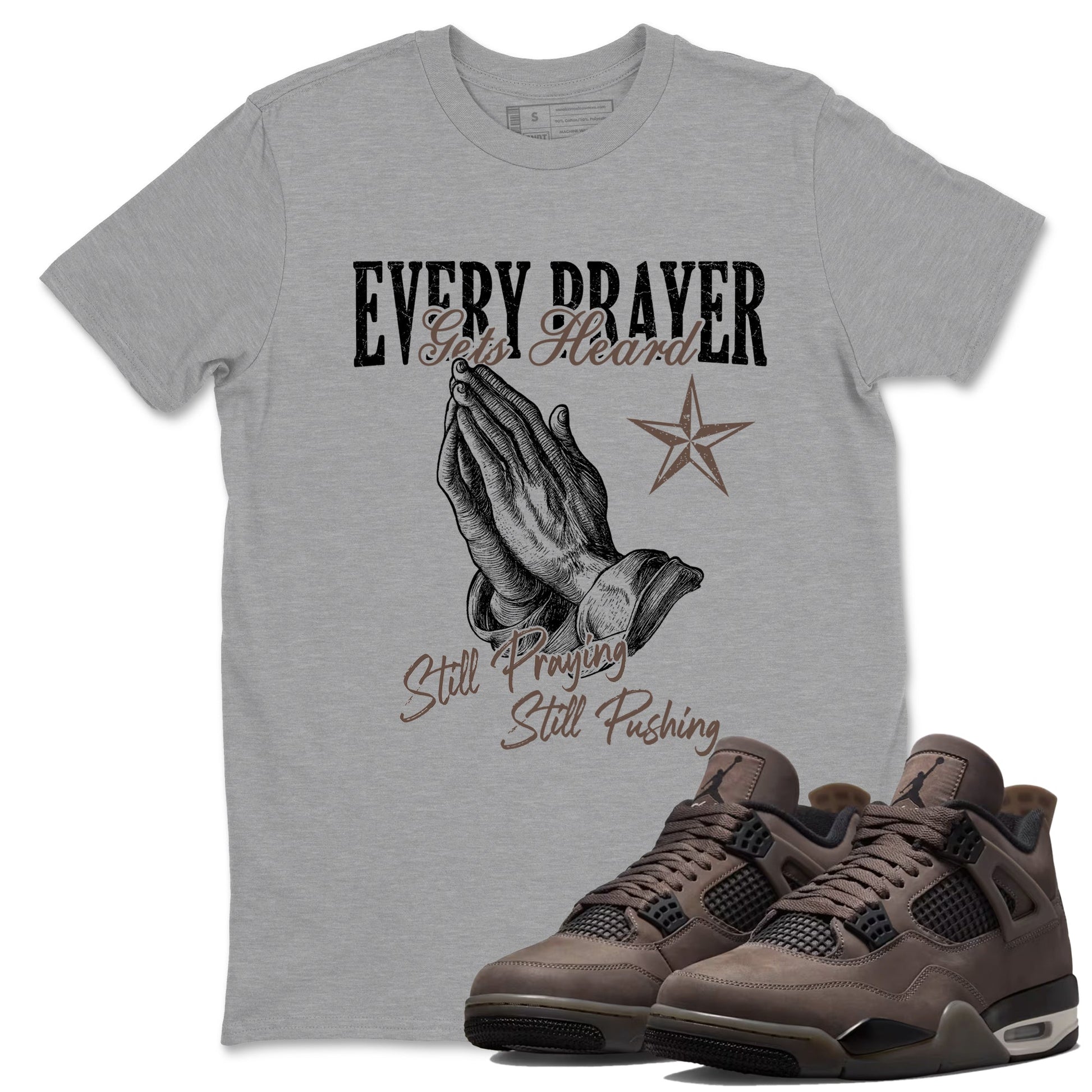Sneaker match tees – Sneaker Tees To Match Air Jordan 4 Cave Stone Shoes – Every Prayer Gets Heard Tee Heather Grey 1