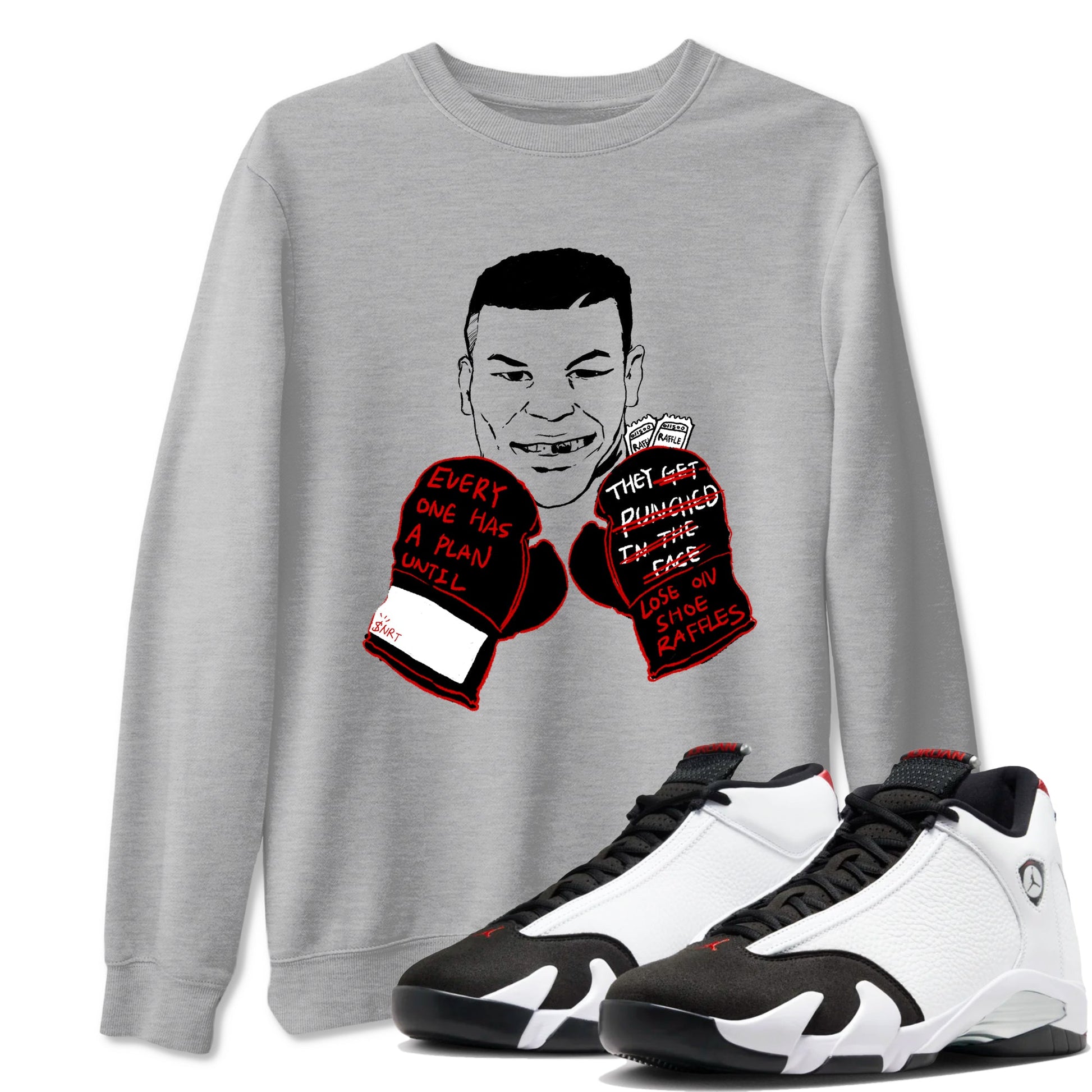 Air Jordan 14 Black Toe t shirts to match sneakers Everyone Has A Plan sneaker match tees 14s Black Toe sneaker match tee SNRT Sneaker Tees unisex cotton Heather Grey 1 shirts