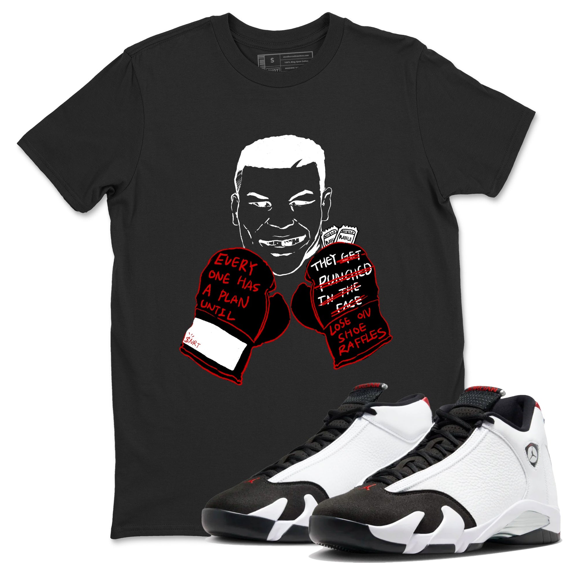 Air Jordan 14 Black Toe t shirts to match sneakers Everyone Has A Plan sneaker match tees 14s Black Toe sneaker match tee SNRT Sneaker Tees unisex cotton Black 1 shirts