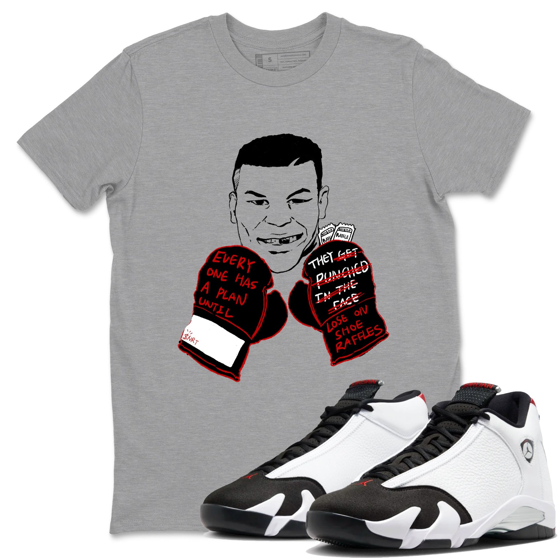 Air Jordan 14 Black Toe t shirts to match sneakers Everyone Has A Plan sneaker match tees 14s Black Toe sneaker match tee SNRT Sneaker Tees unisex cotton Heather Grey 1 shirts