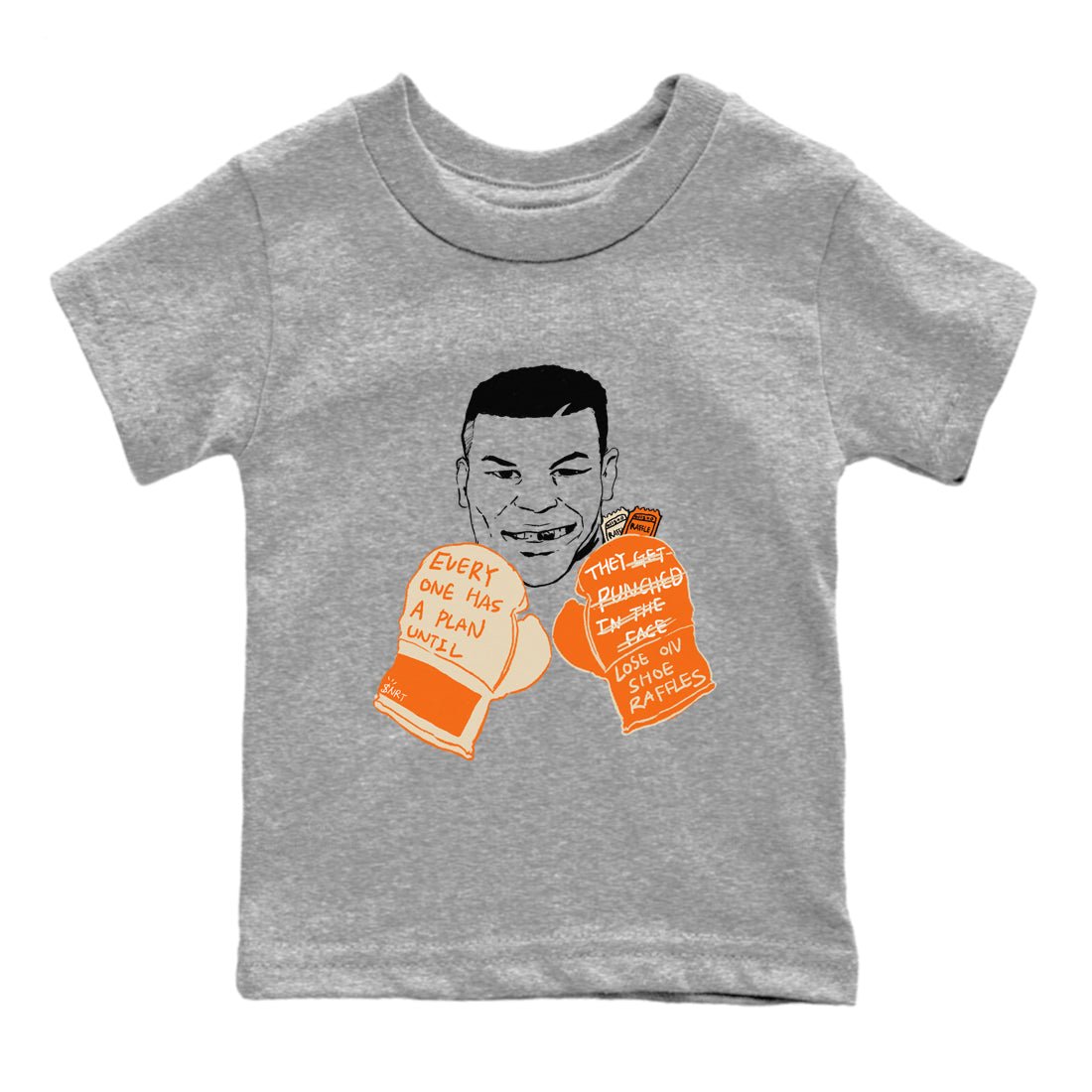 Everyone Has A Plan baby and kids t-shirt crafted for little sneakerheads to shine with the Air Jordan 3 Starfish sneakers, displayed in Heather Grey 2.