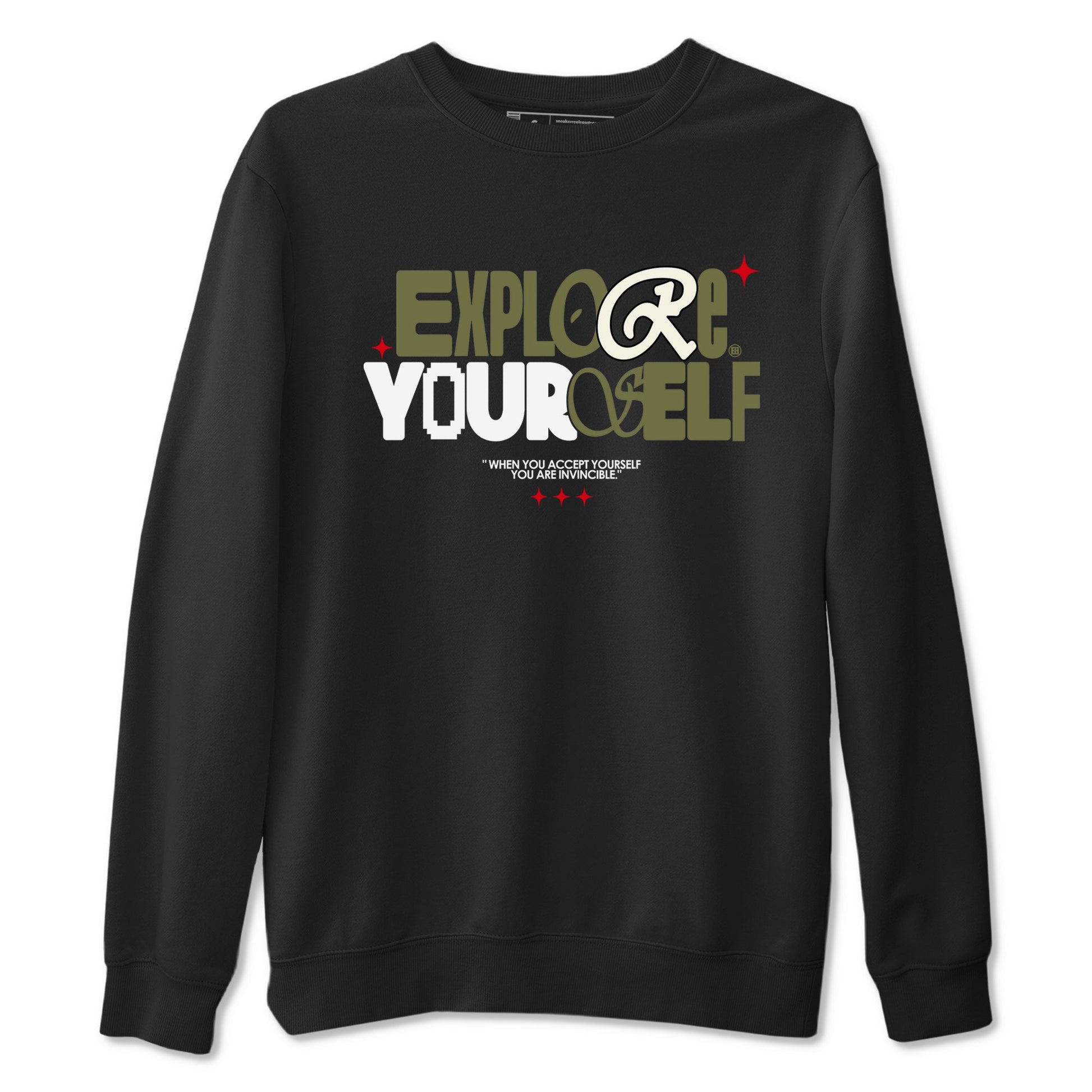 AJ1 Travis Scott Medium Olive shirts to match jordans Explore Yourself sneaker match tees Air Jordan 1 Travis Scott Medium Olive SNRT Sneaker Tees streetwear brand Black 2 unisex cotton tee