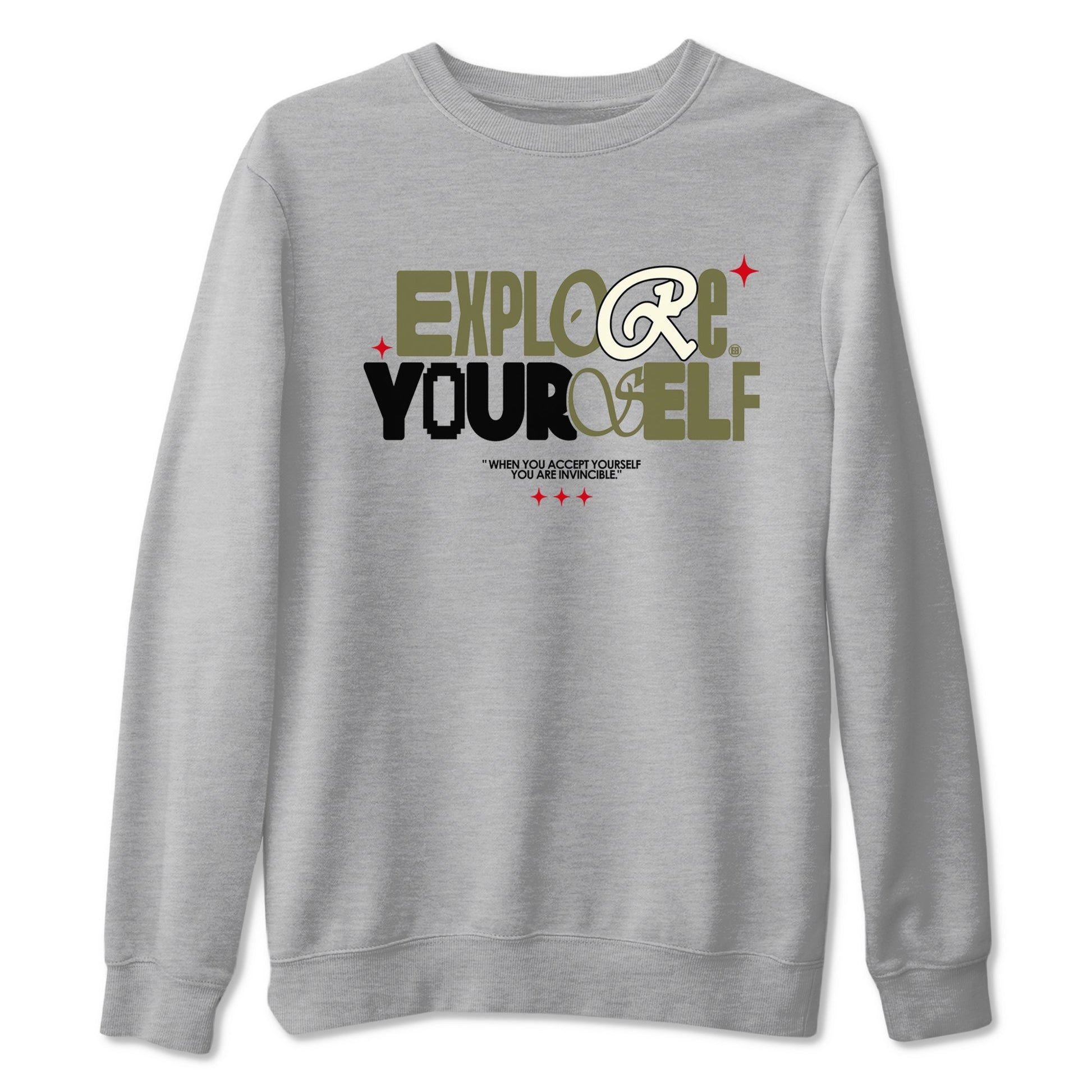AJ1 Travis Scott Medium Olive shirts to match jordans Explore Yourself sneaker match tees Air Jordan 1 Travis Scott Medium Olive SNRT Sneaker Tees streetwear brand Heather Grey 2 unisex cotton tee